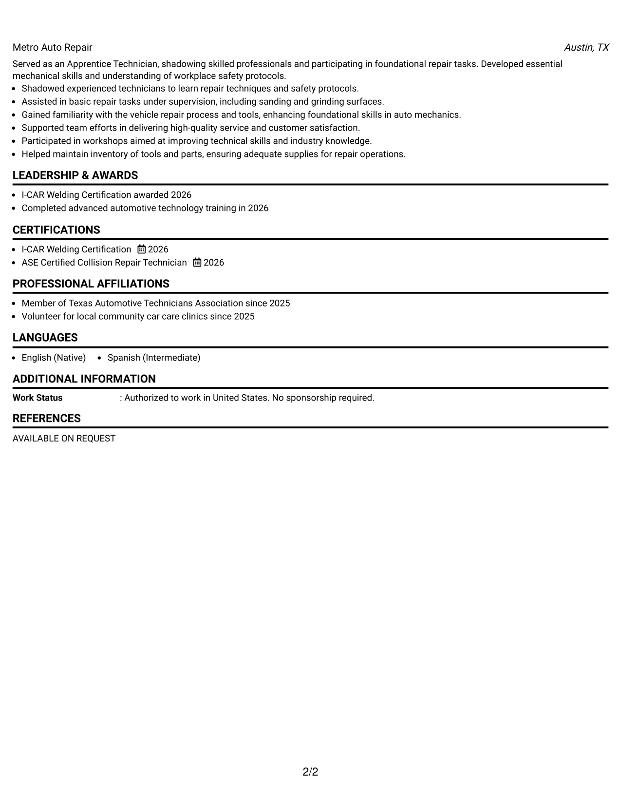 Resume Example Page 2