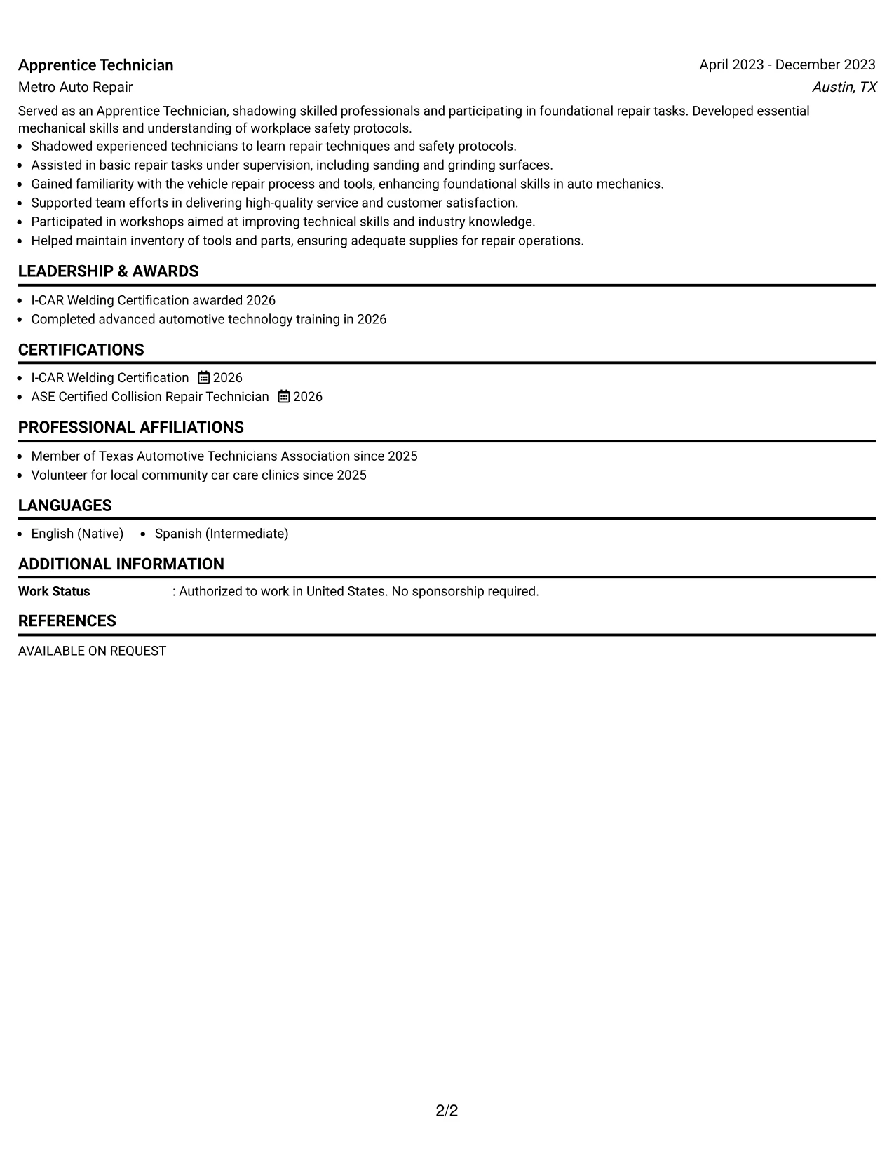 Resume Example Page 2