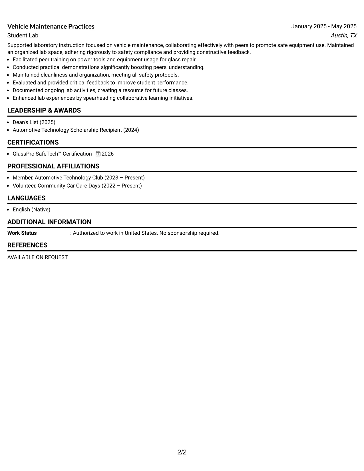 Resume Example Page 2