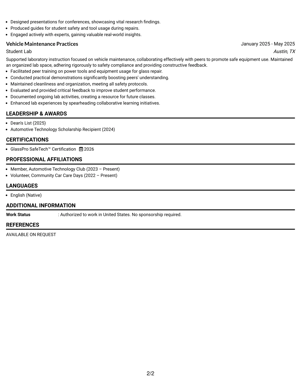Resume Example Page 2