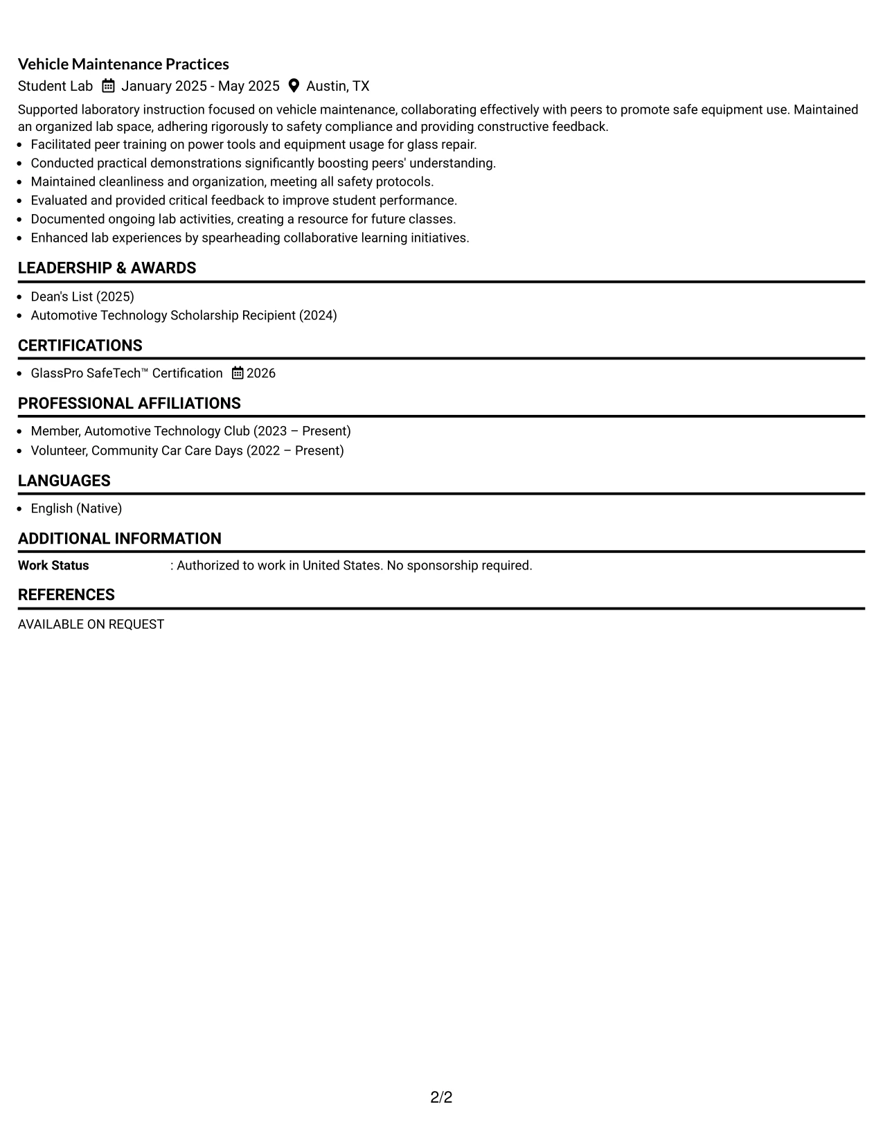 Resume Example Page 2