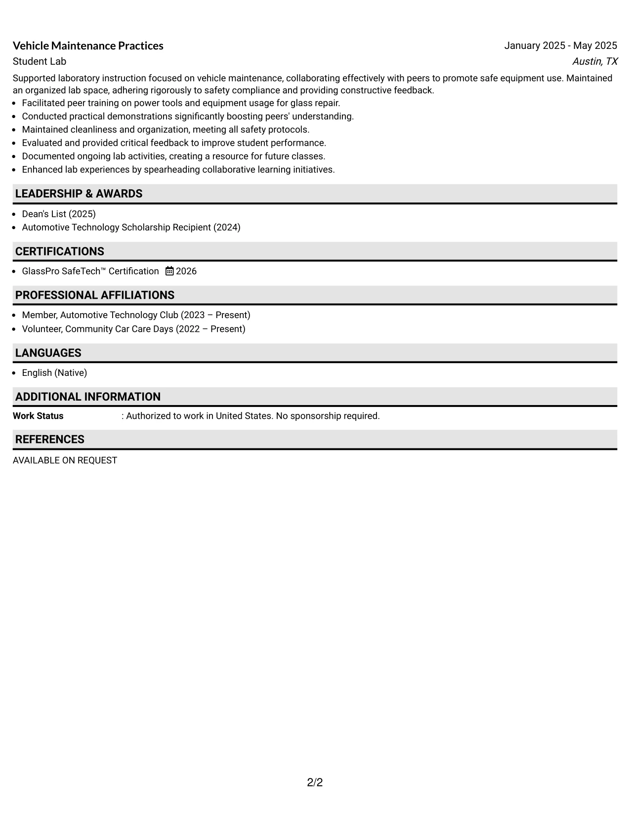Resume Example Page 2