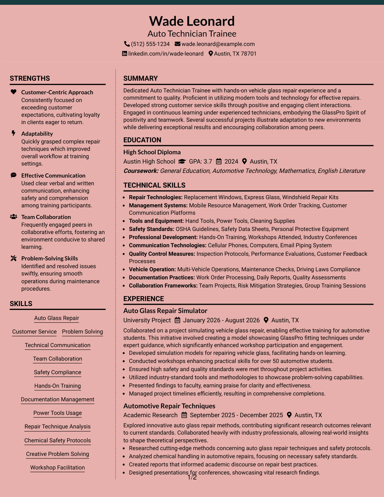 Resume Example Page 1