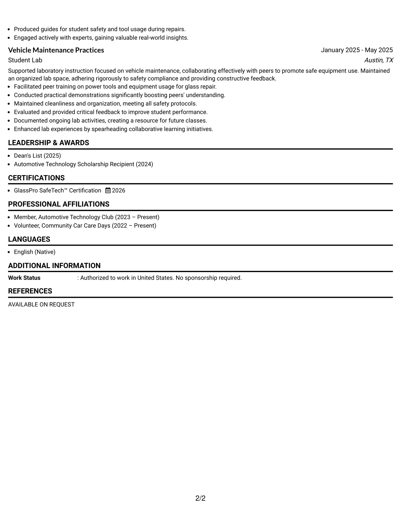 Resume Example Page 2