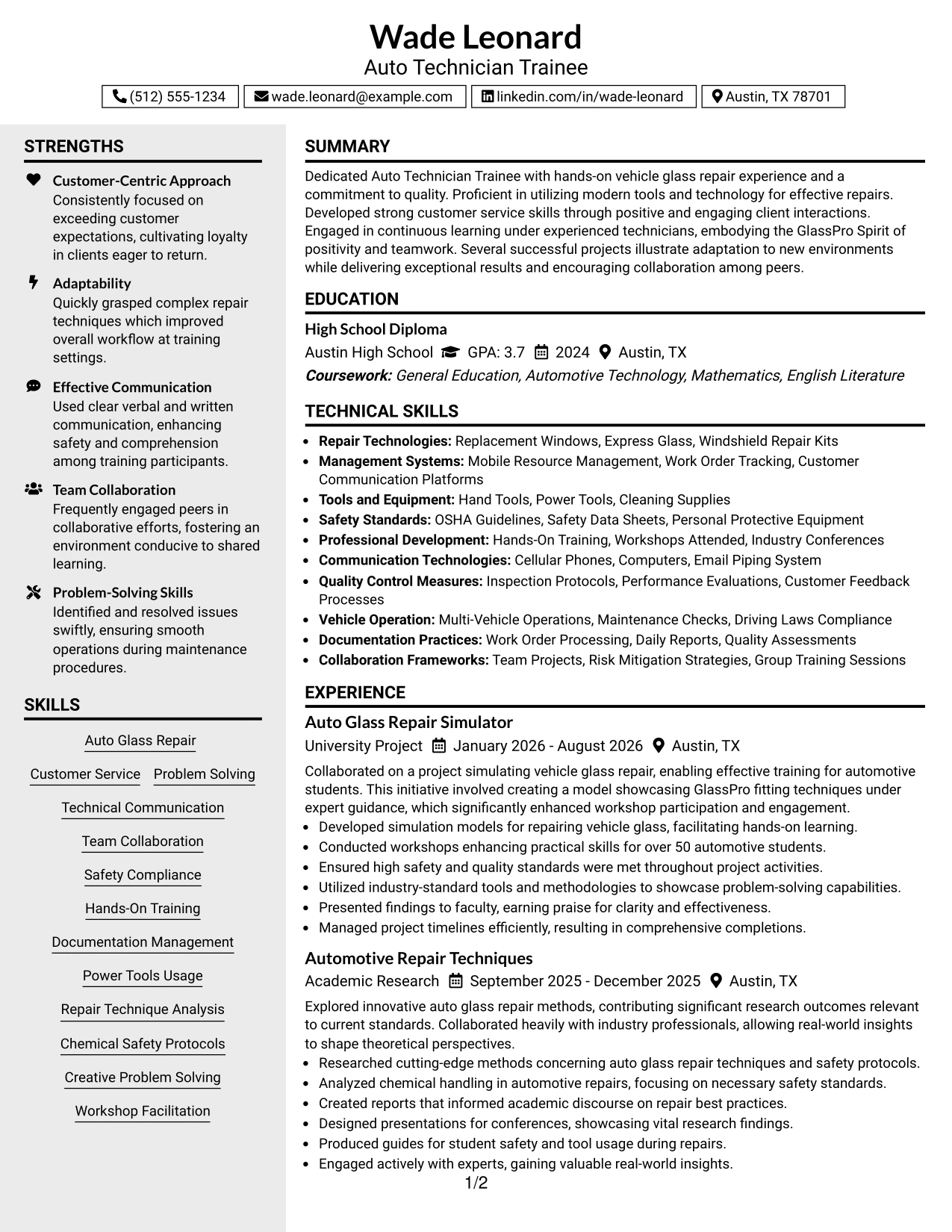 Resume Example Page 1