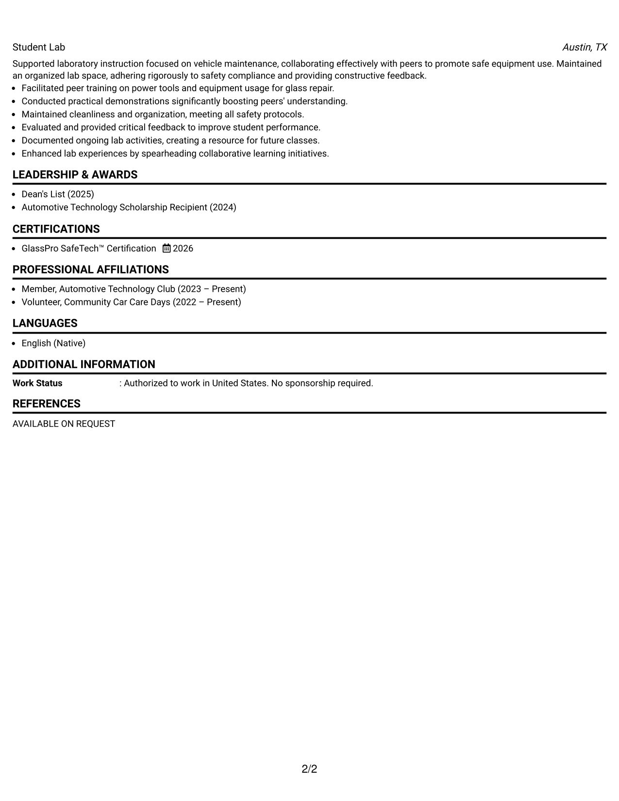 Resume Example Page 2