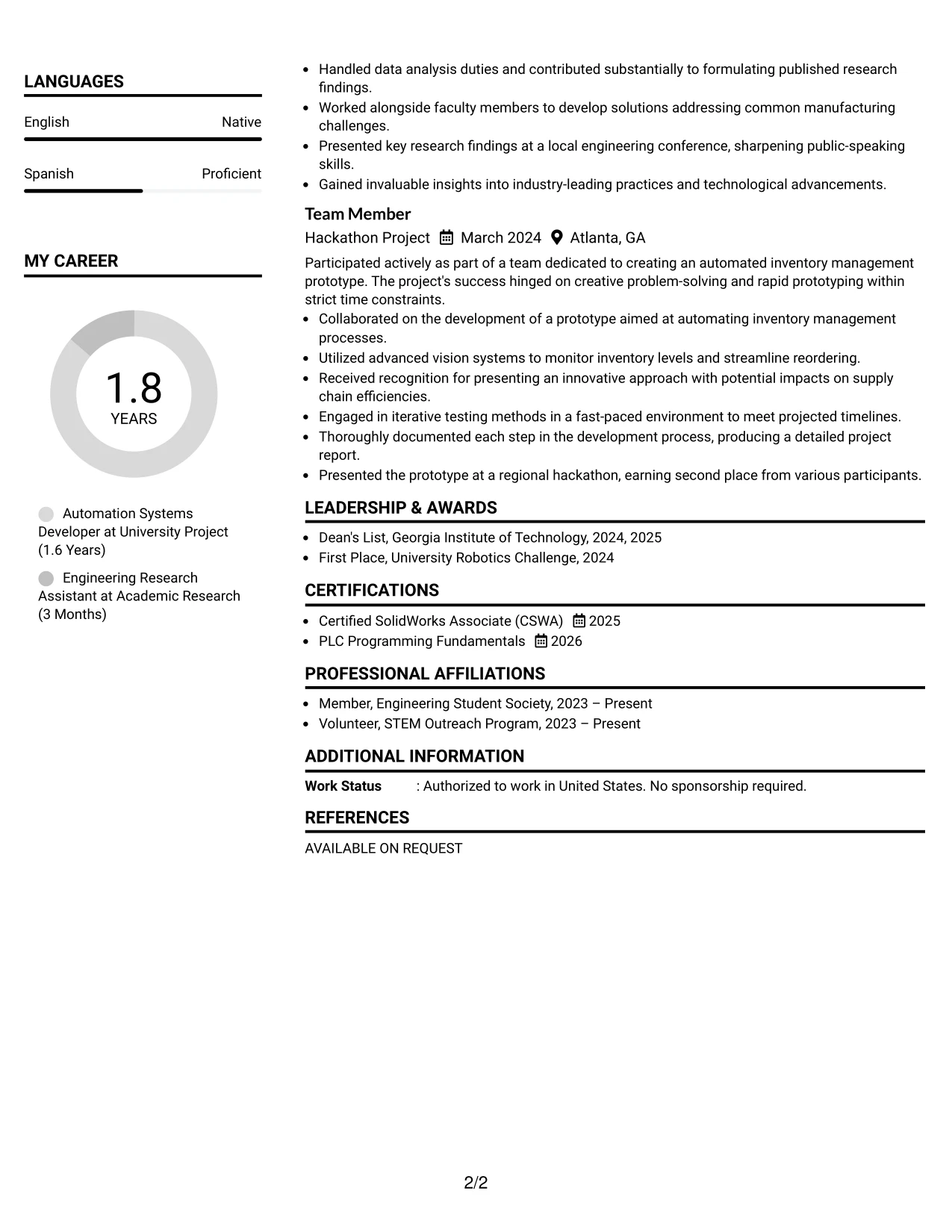 Resume Example Page 2