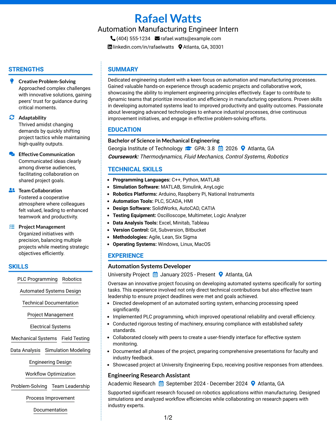 Resume Example Page 1