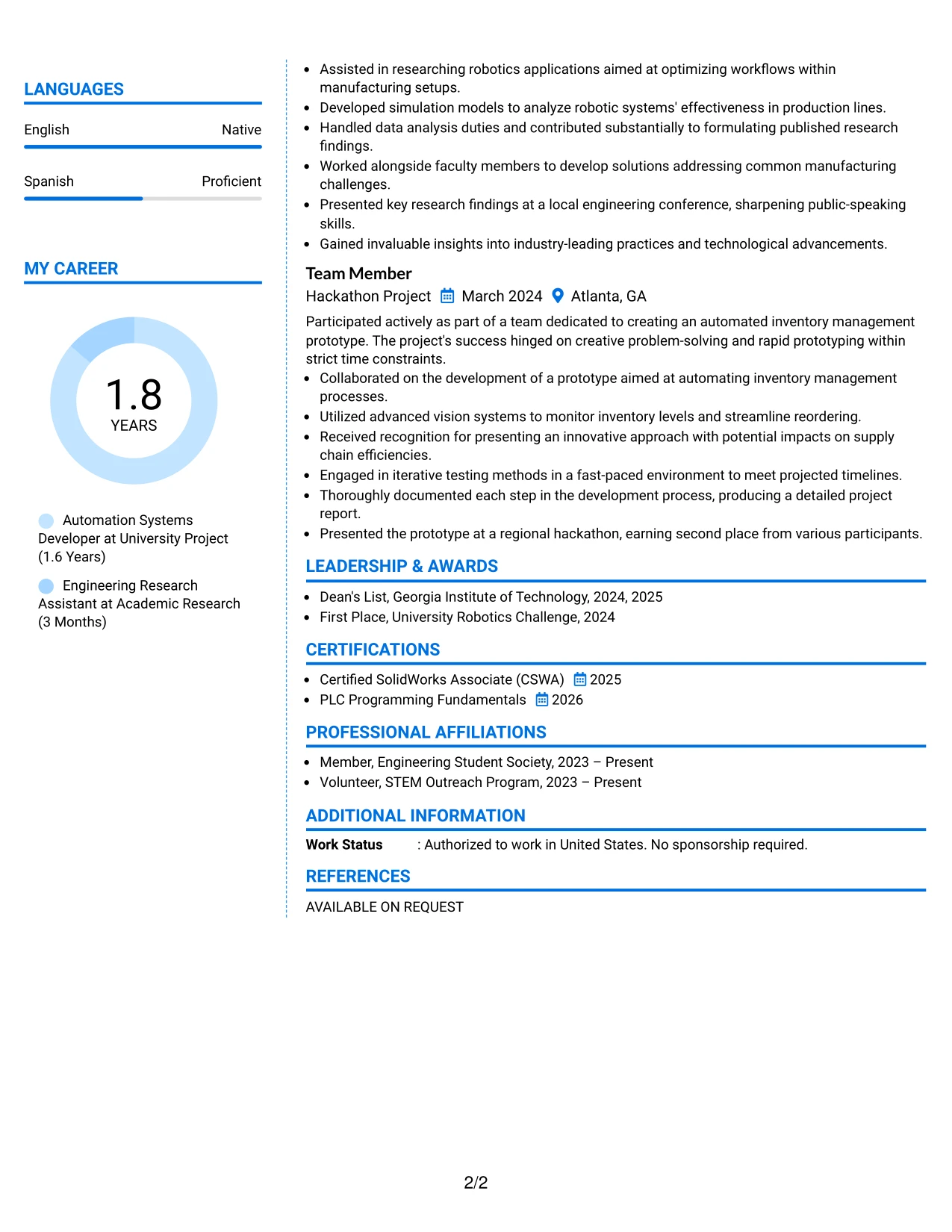 Resume Example Page 2