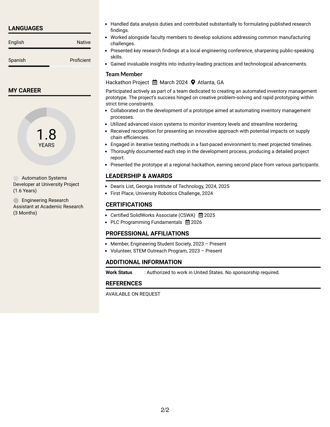 Resume Example Page 2