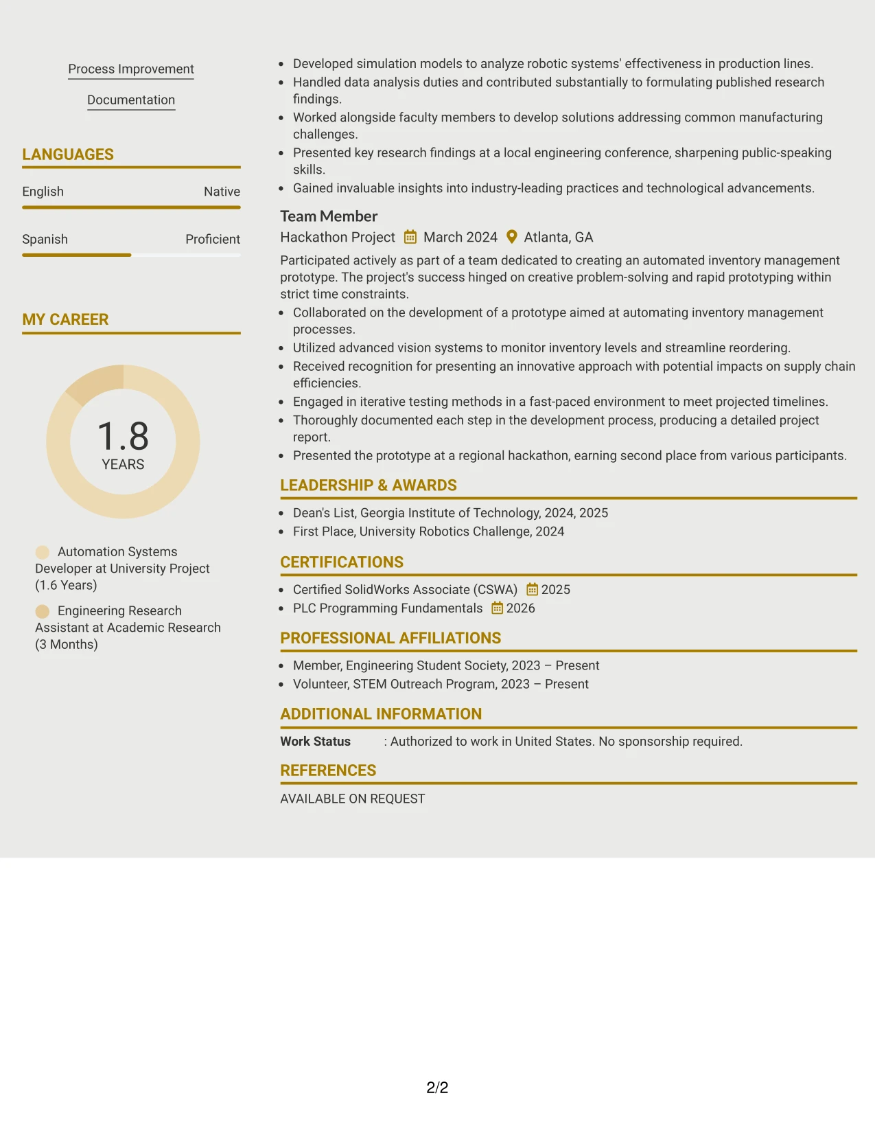 Resume Example Page 2