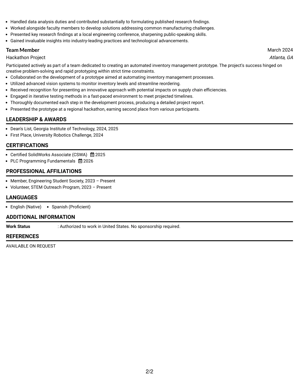 Resume Example Page 2