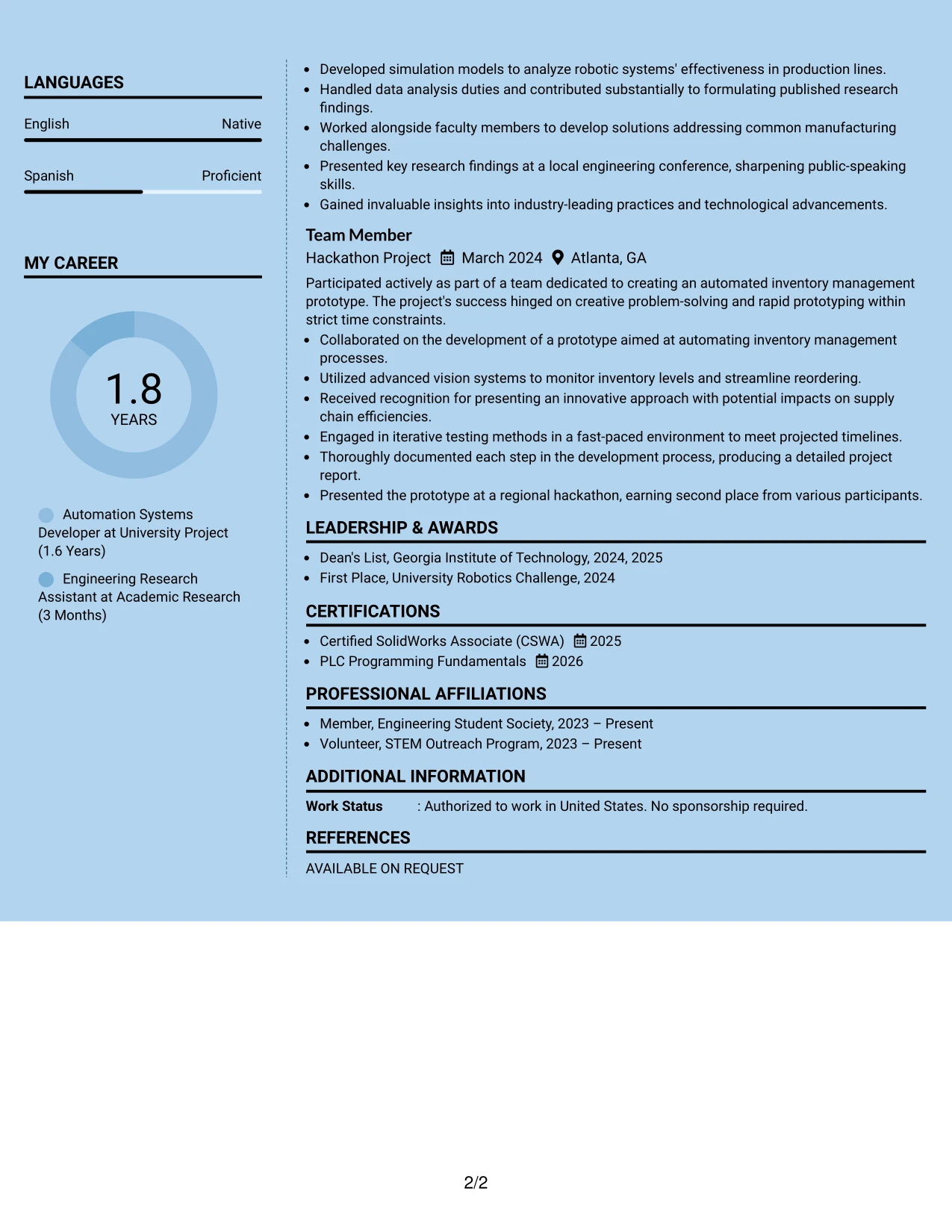 Resume Example Page 2