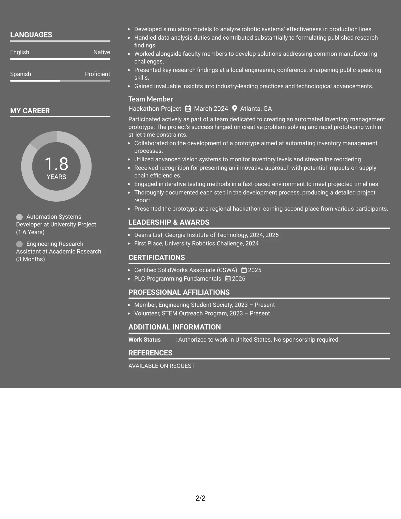 Resume Example Page 2