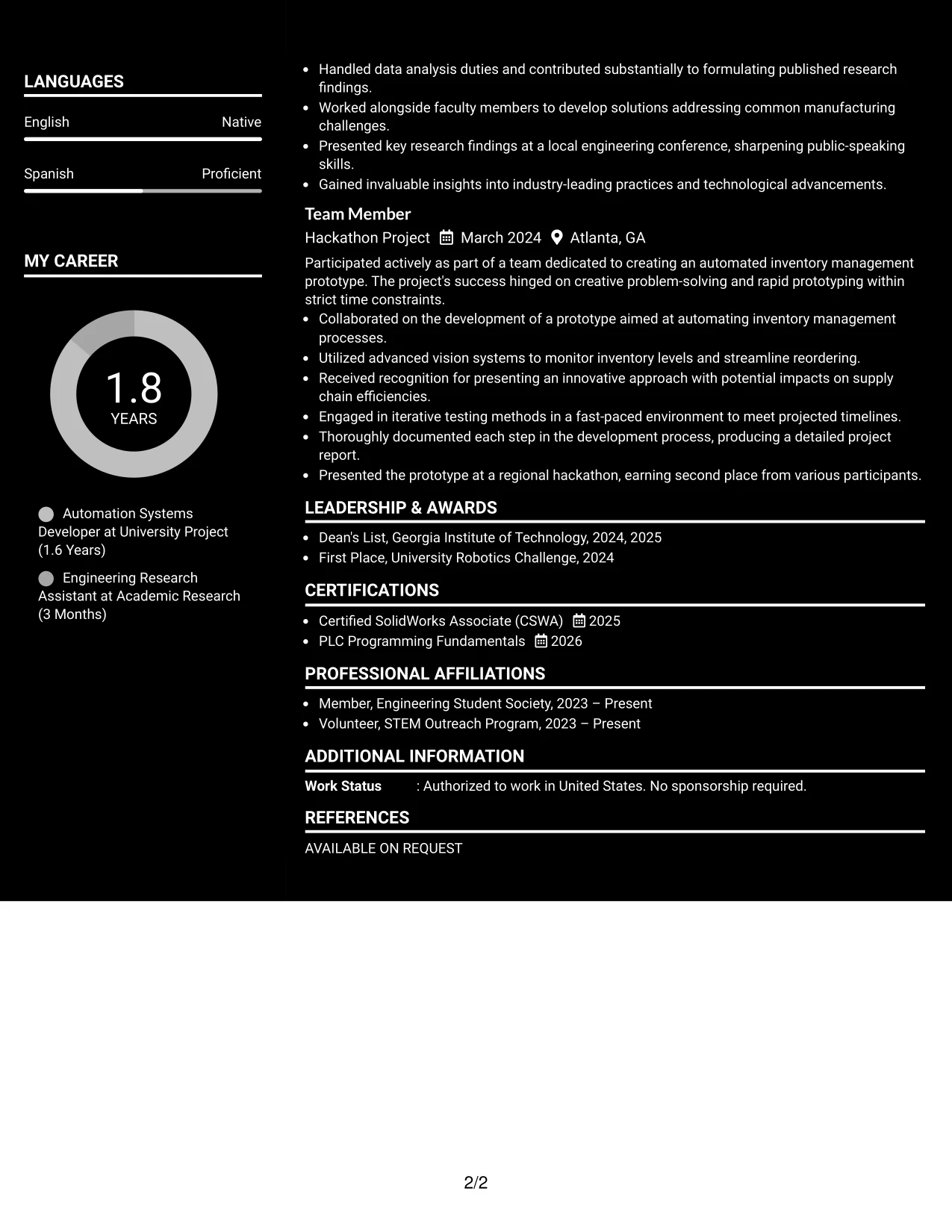 Resume Example Page 2