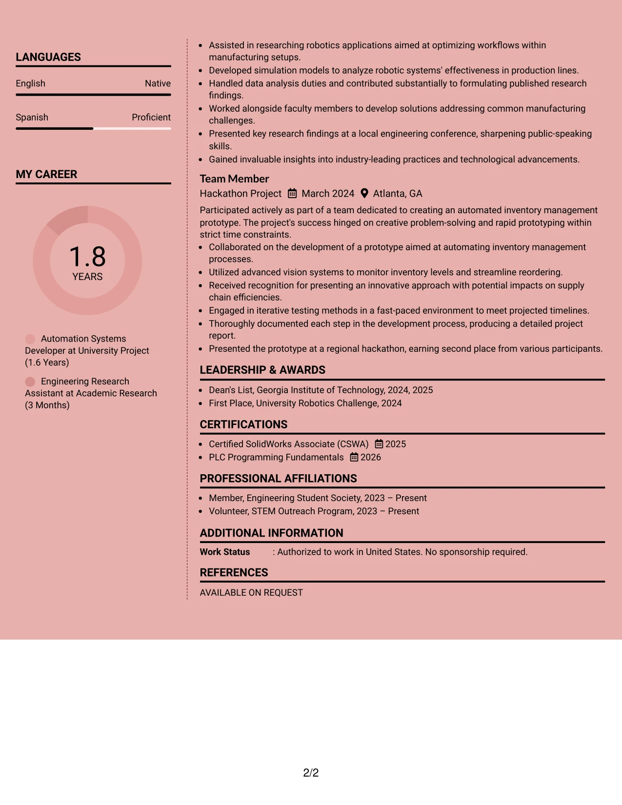 Resume Example Page 2