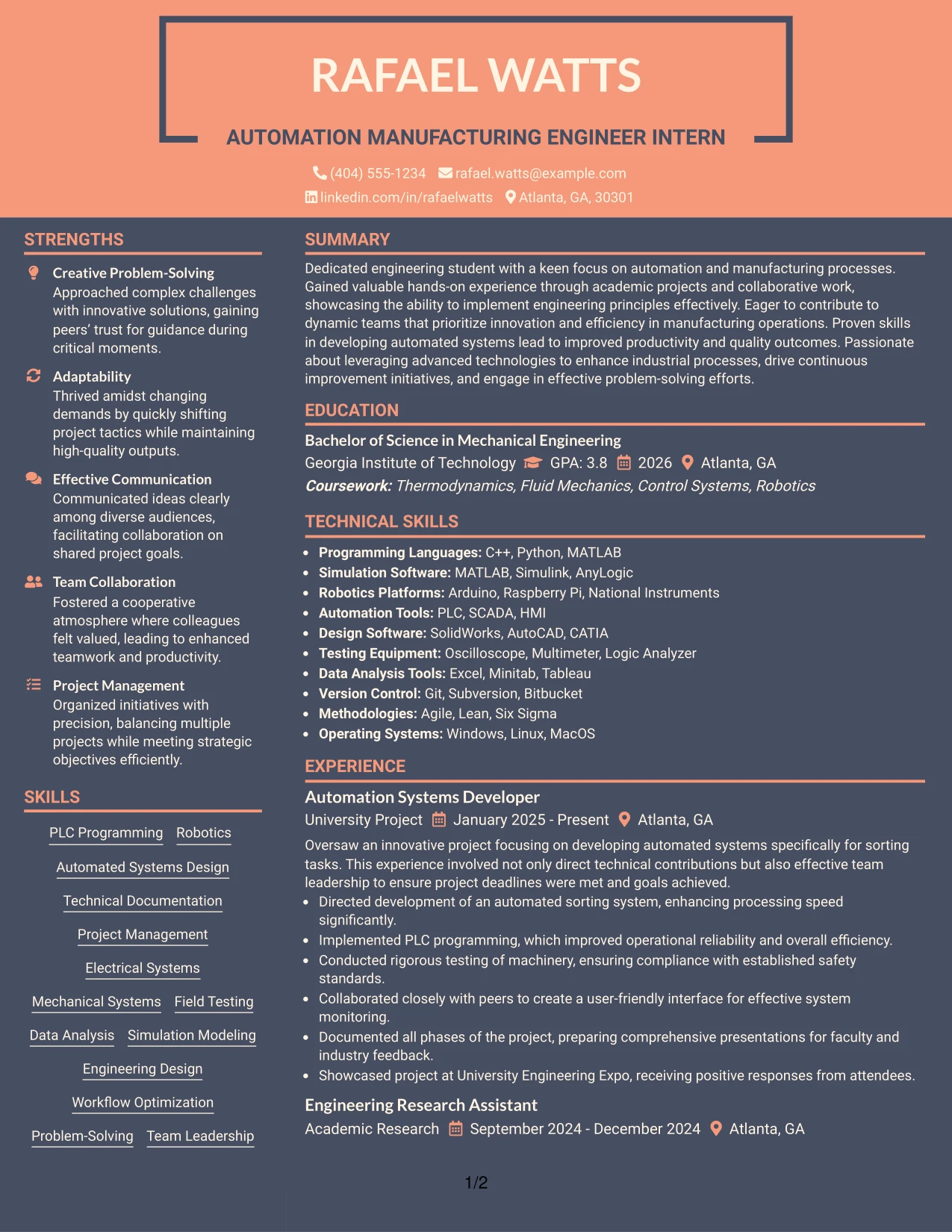 Resume Example Page 1