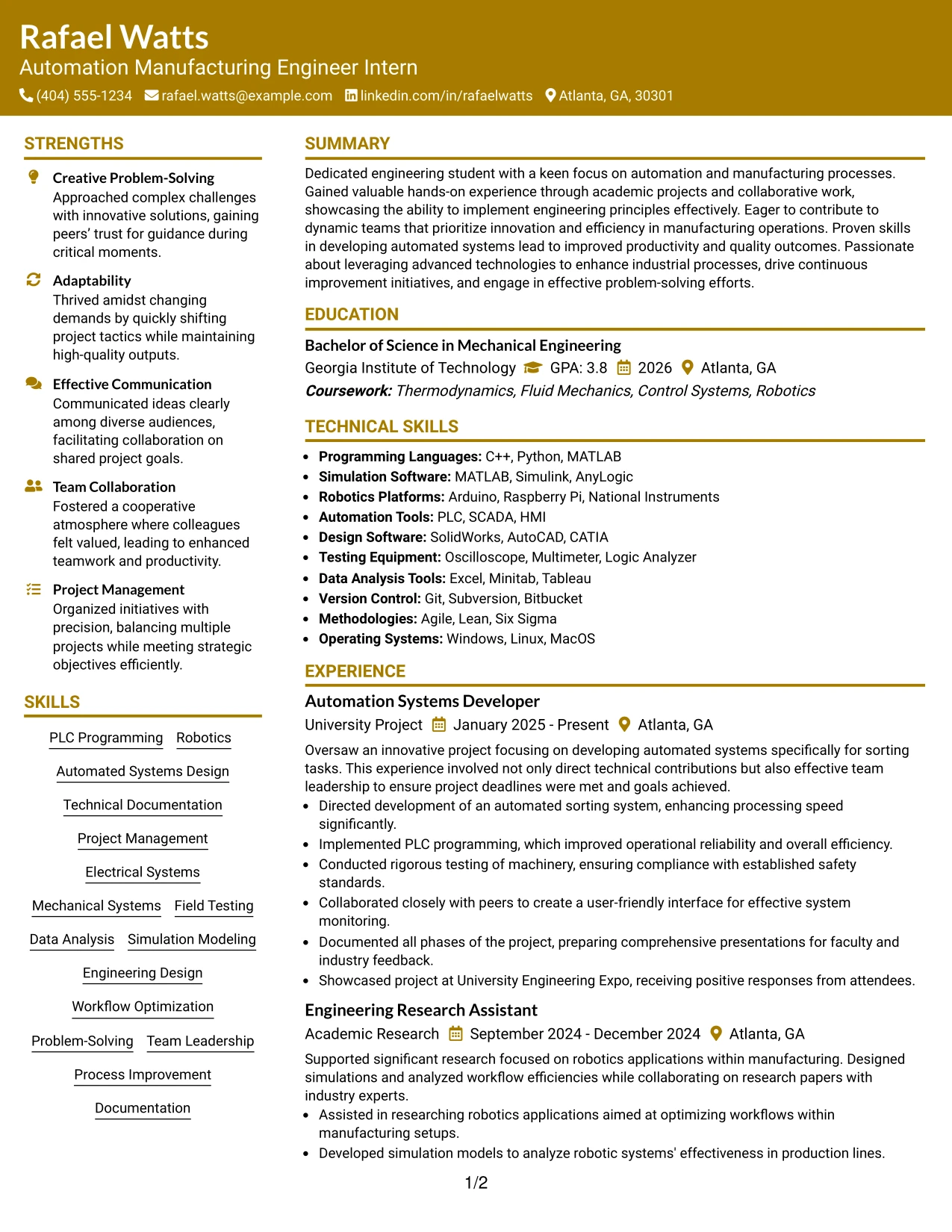 Resume Example Page 1