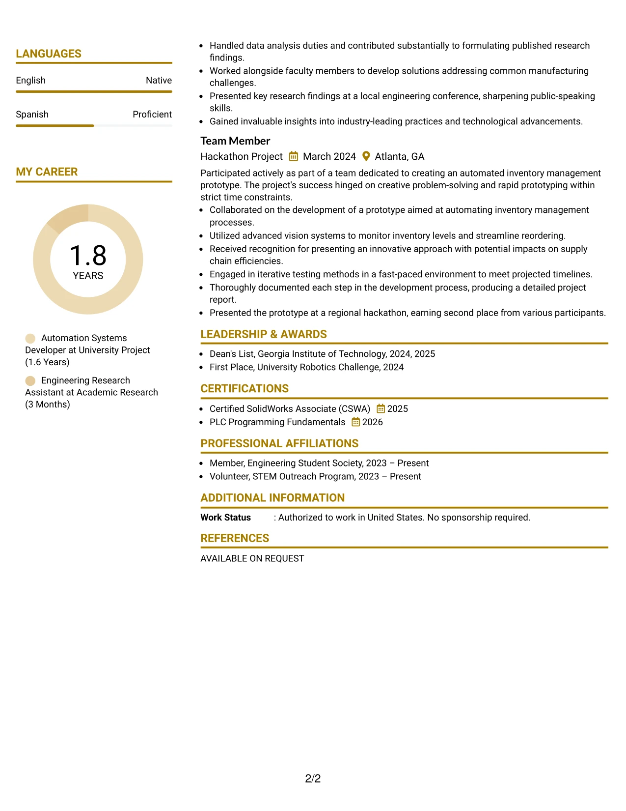 Resume Example Page 2
