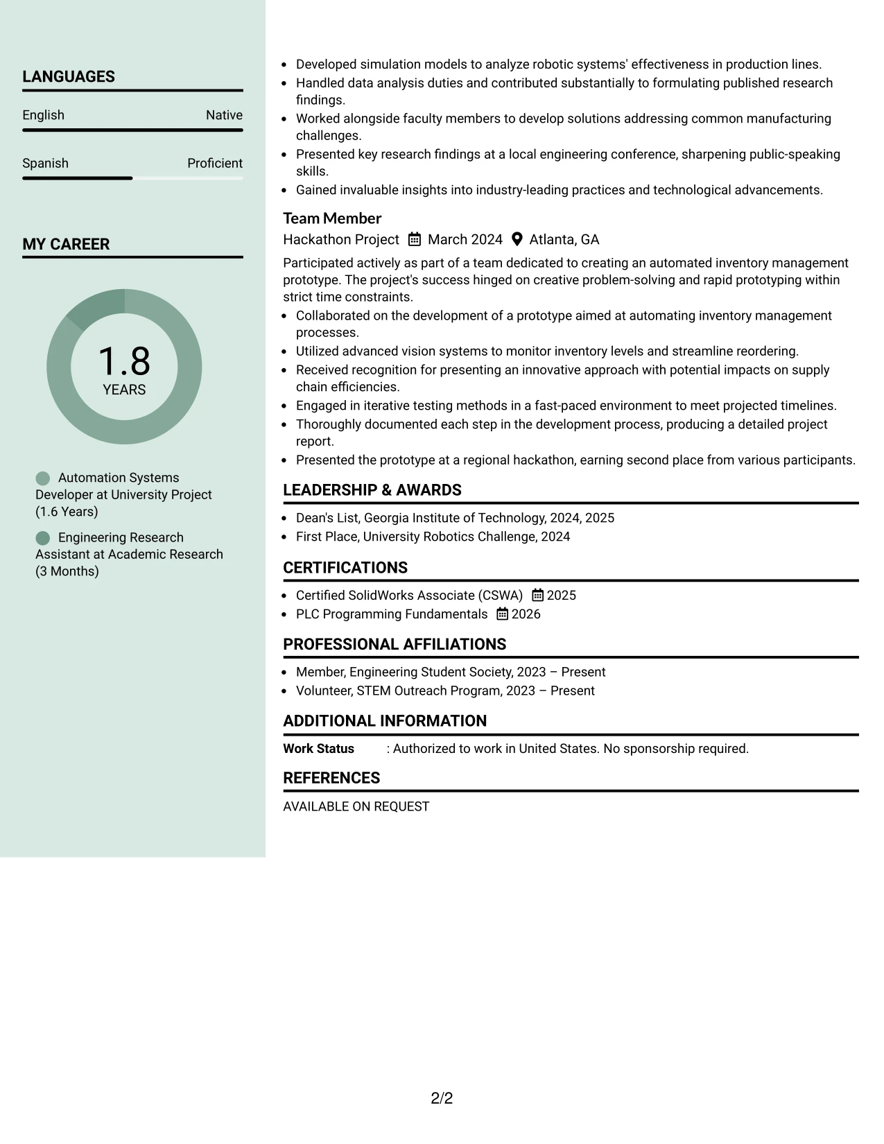 Resume Example Page 2