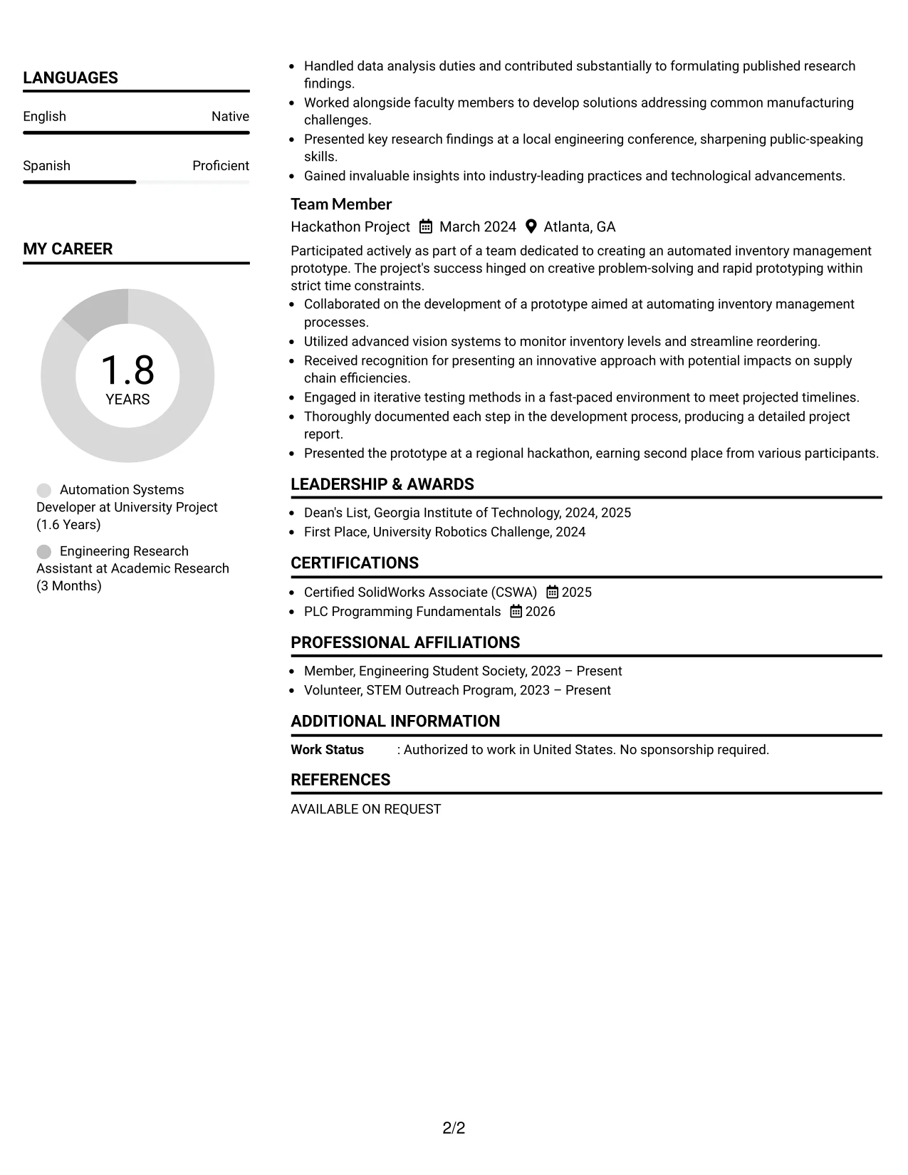 Resume Example Page 2