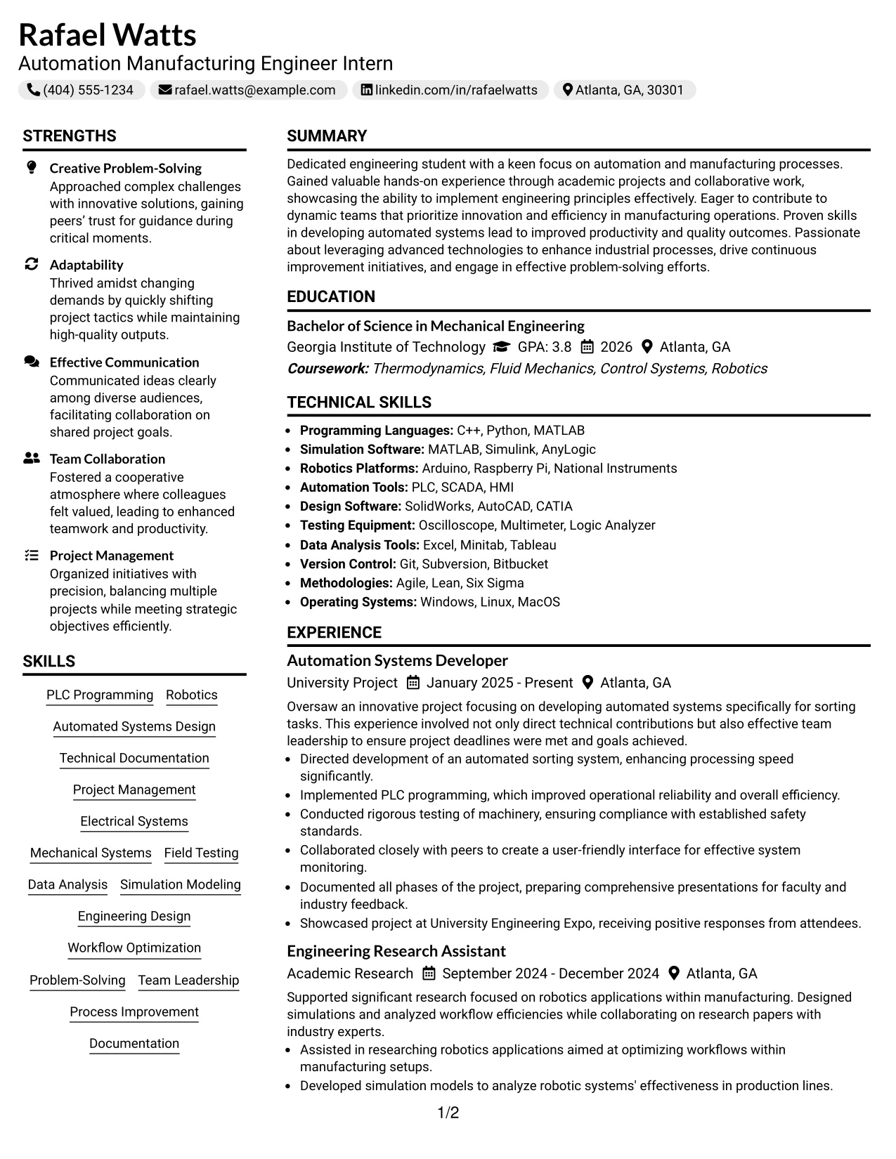 Resume Example Page 1