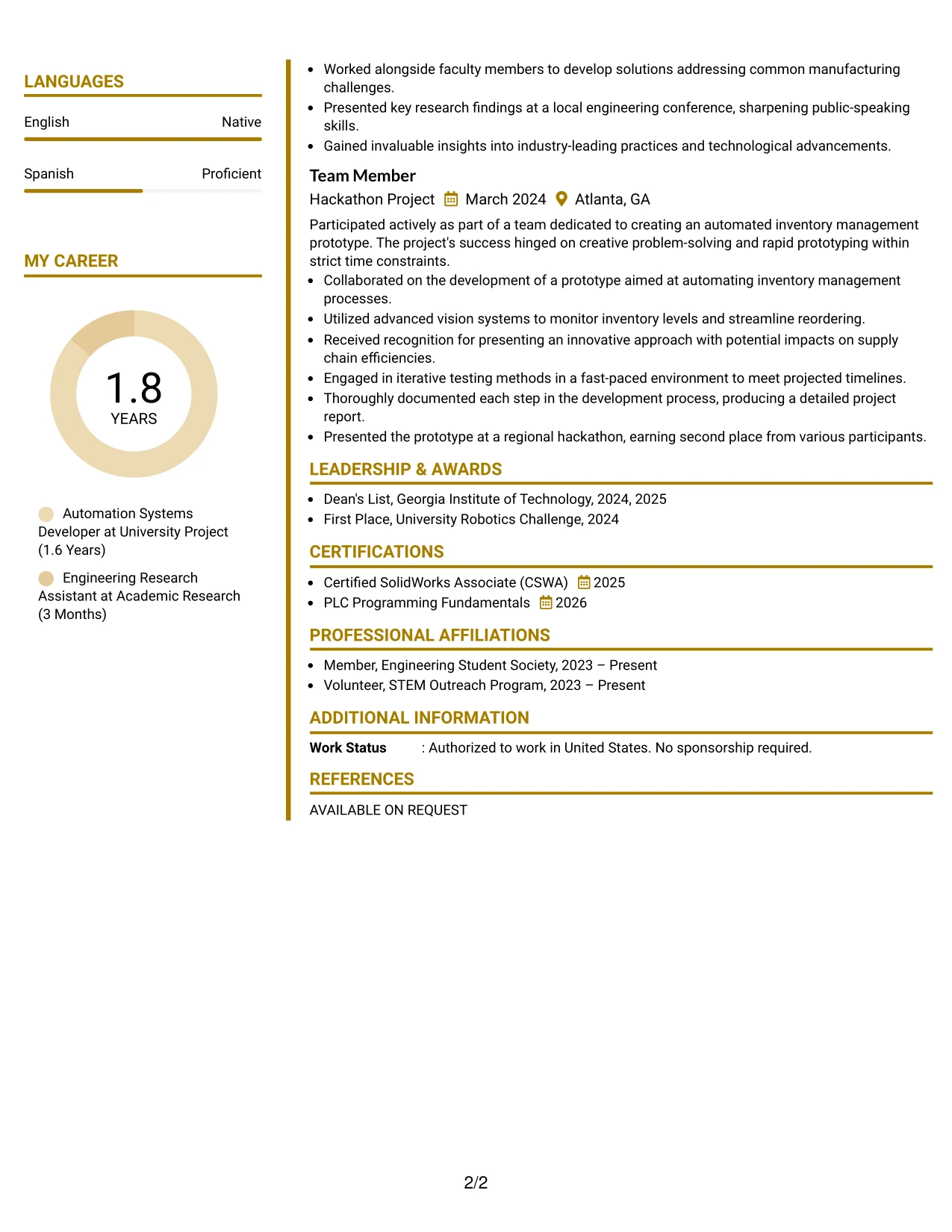 Resume Example Page 2