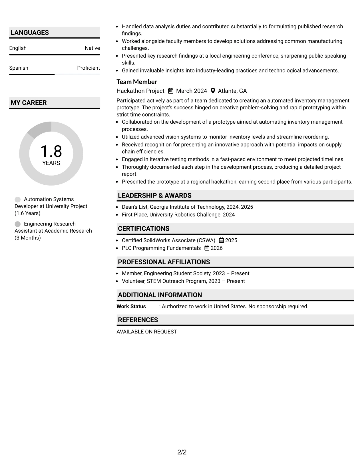 Resume Example Page 2