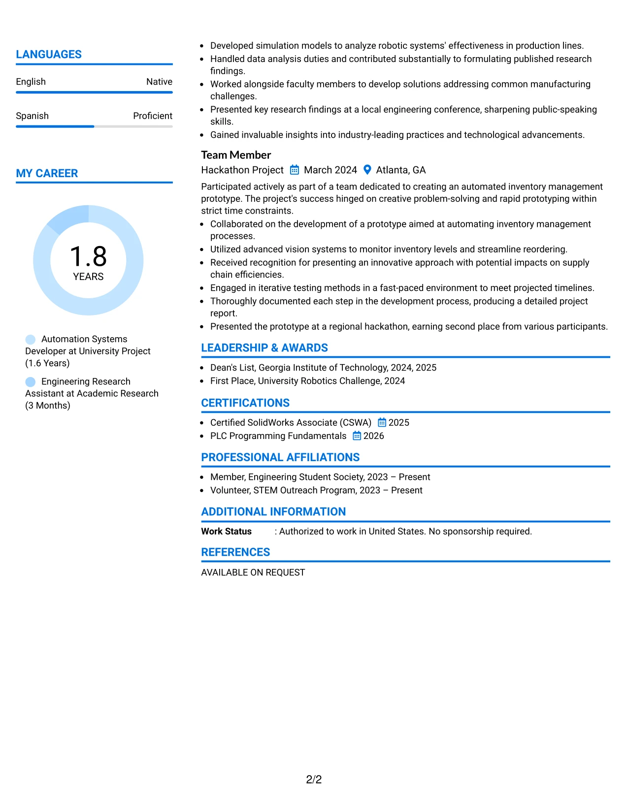 Resume Example Page 2