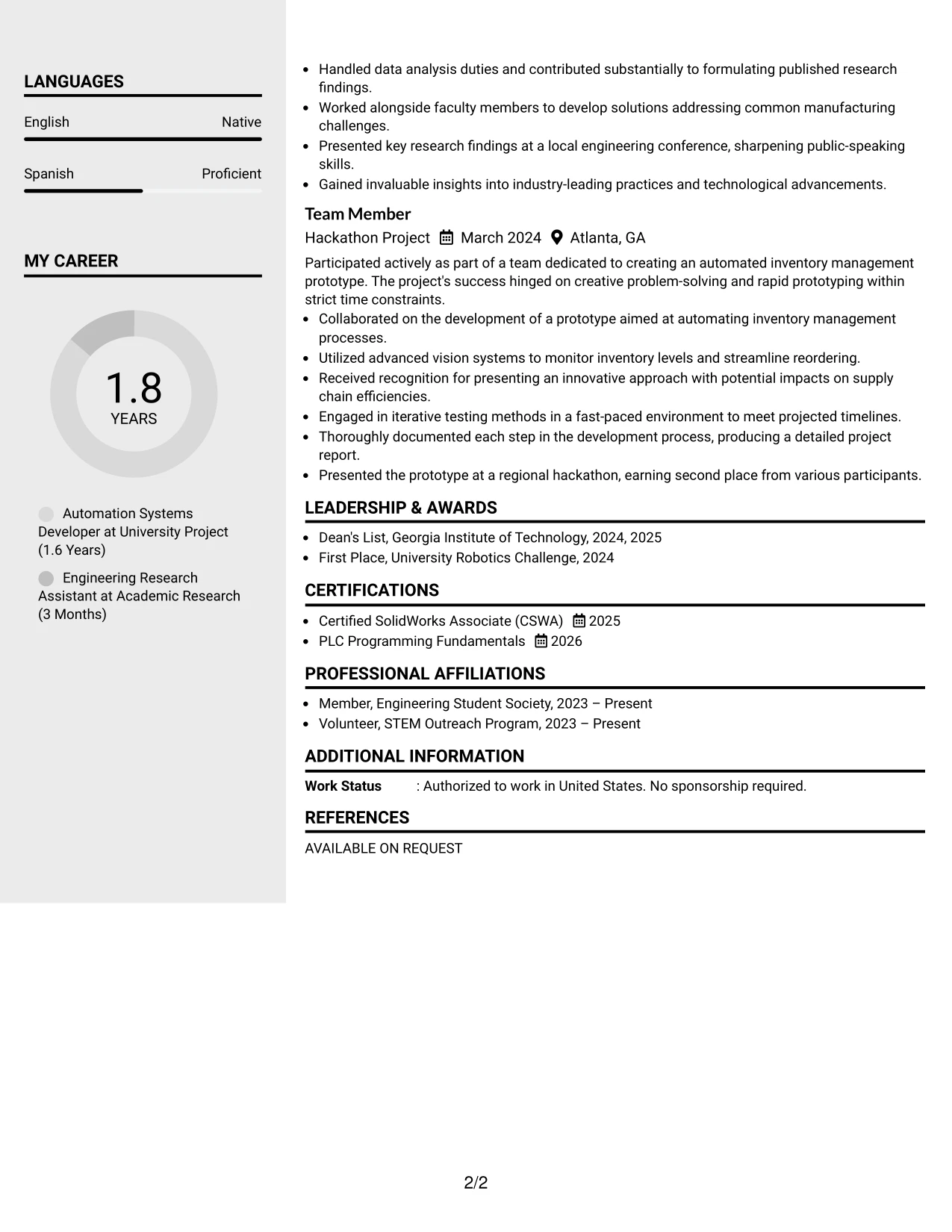 Resume Example Page 2
