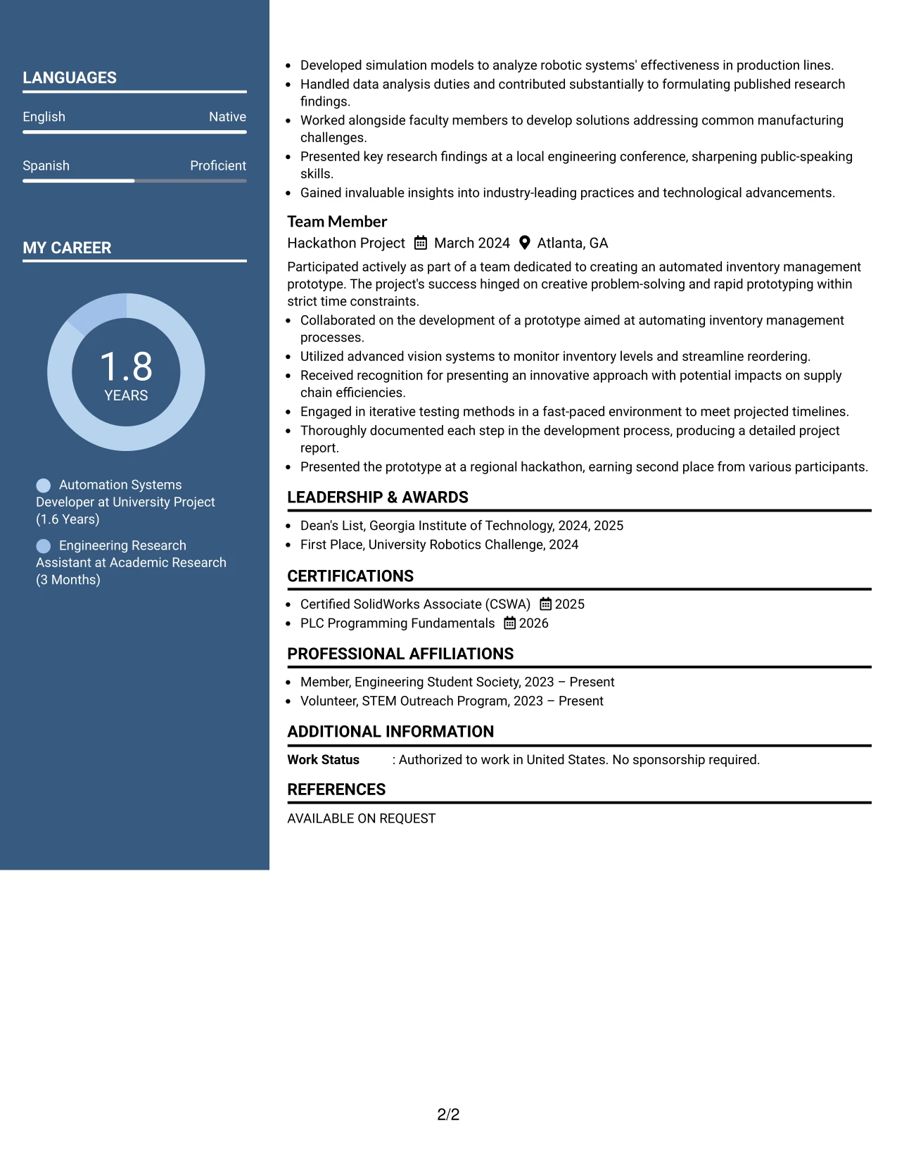 Resume Example Page 2