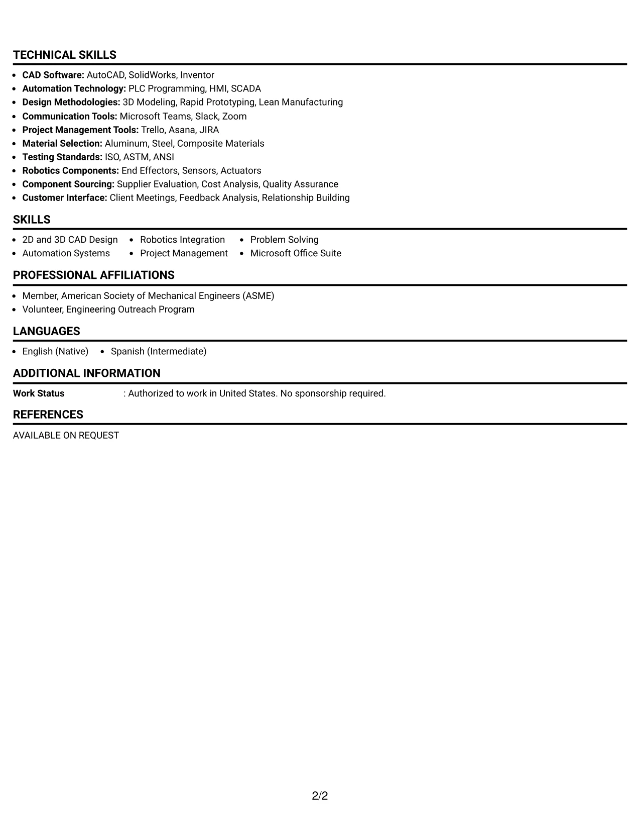 Resume Example Page 2