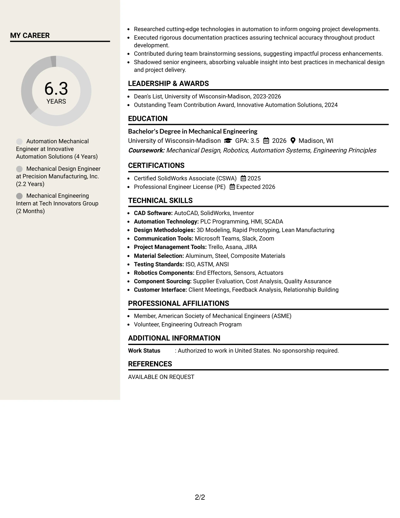 Resume Example Page 2
