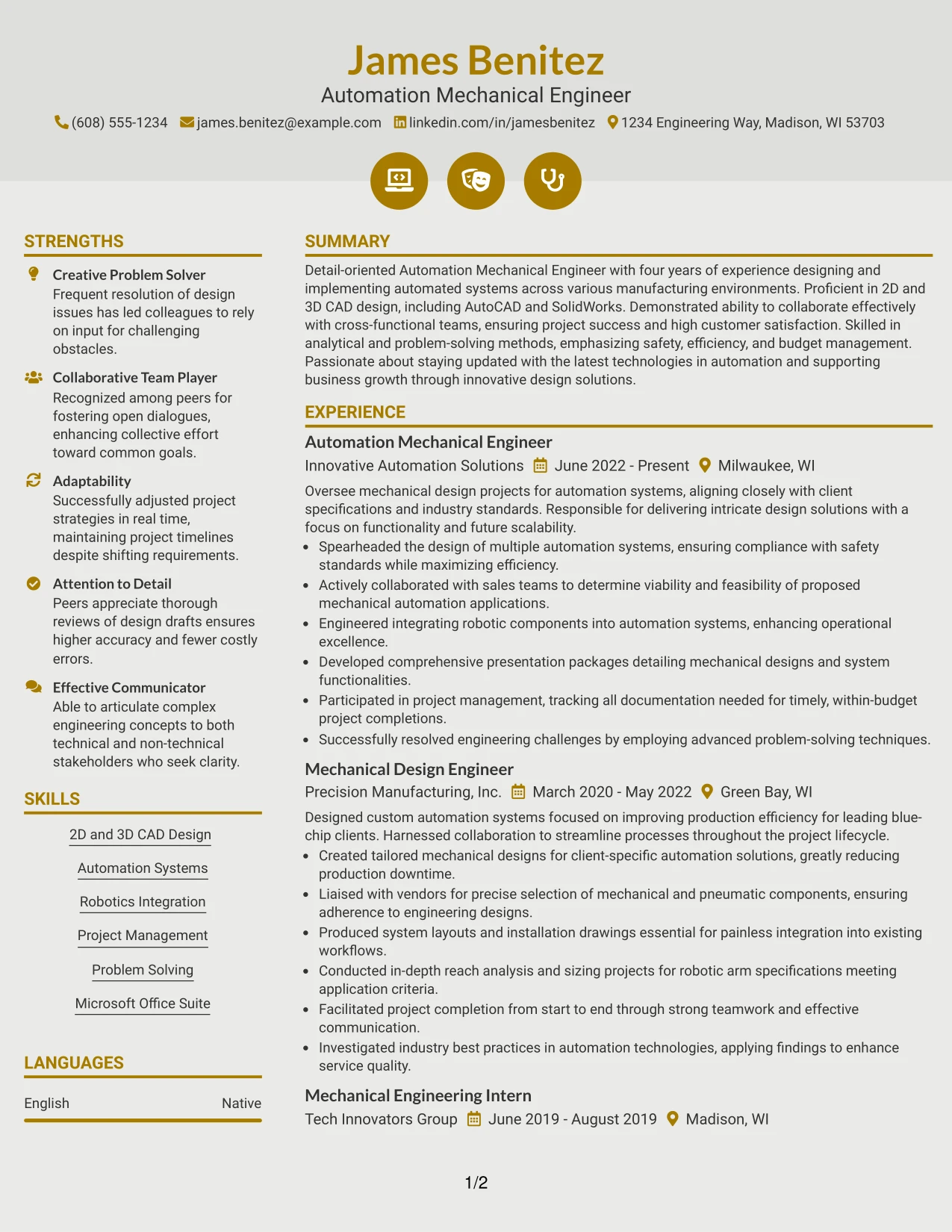 Resume Example Page 1