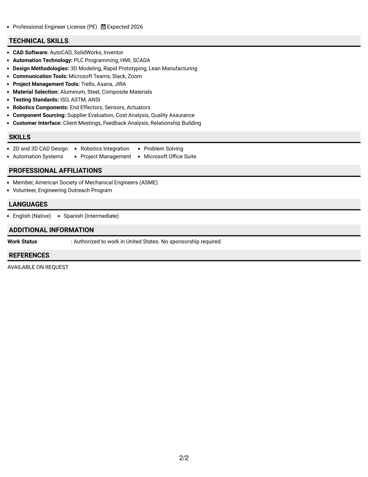 Resume Example Page 2