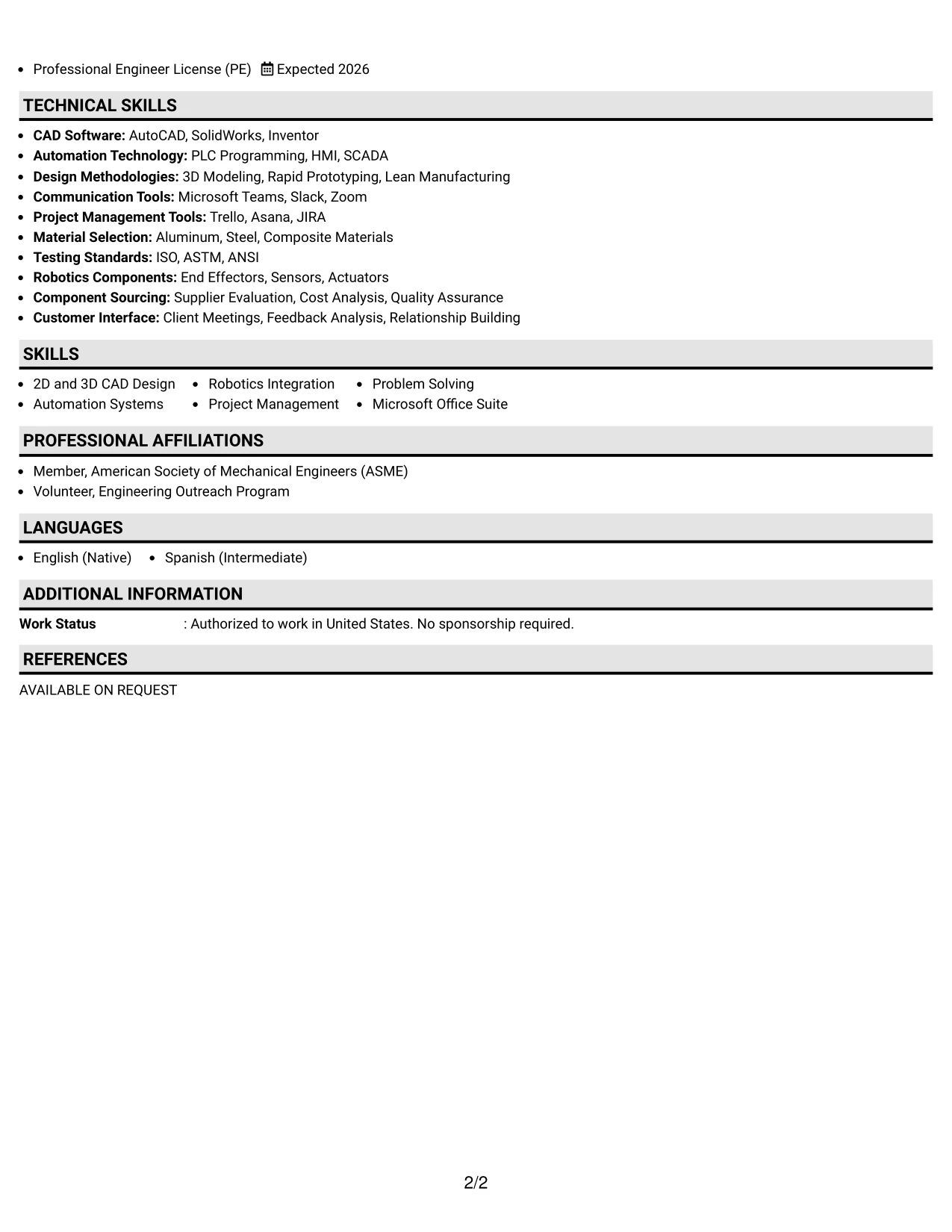 Resume Example Page 2