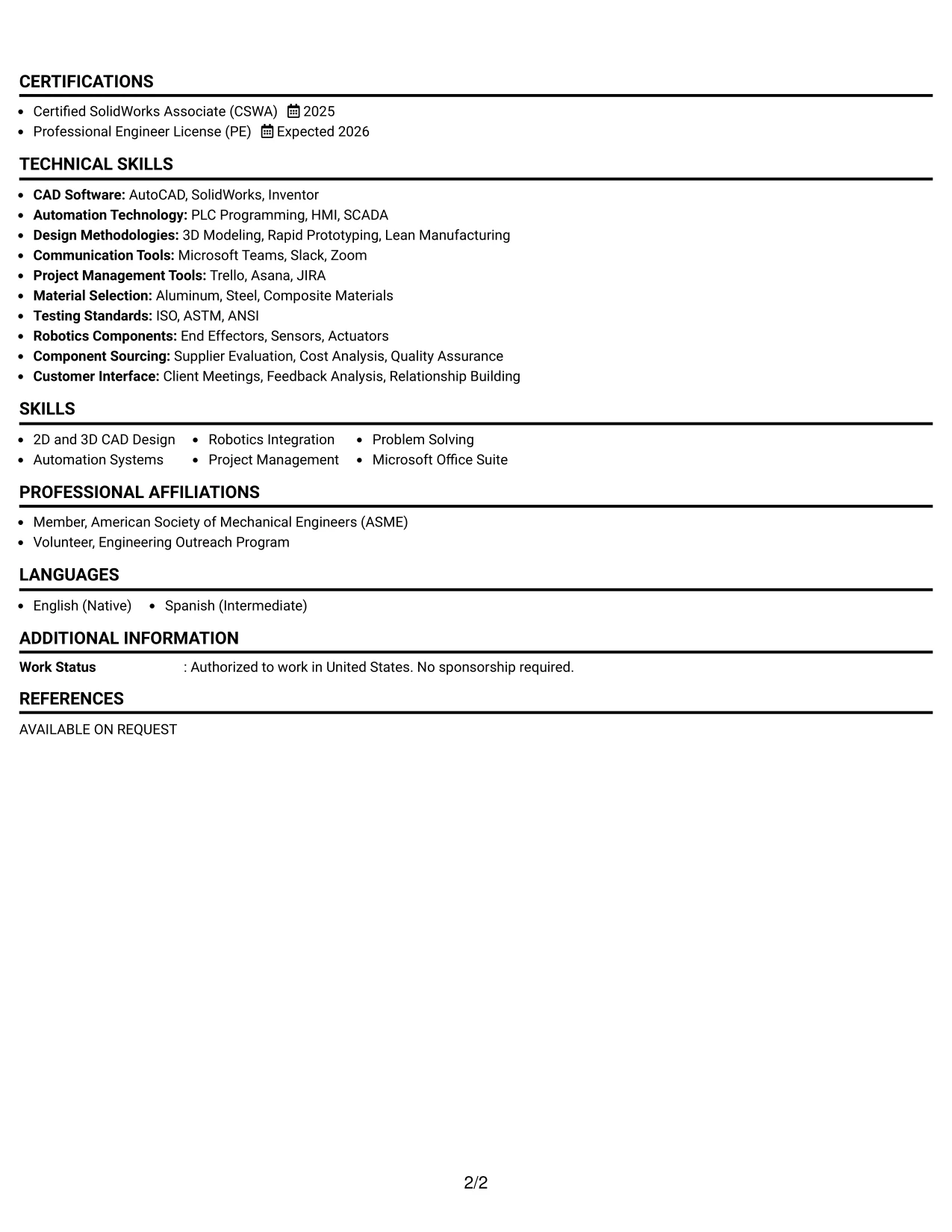 Resume Example Page 2