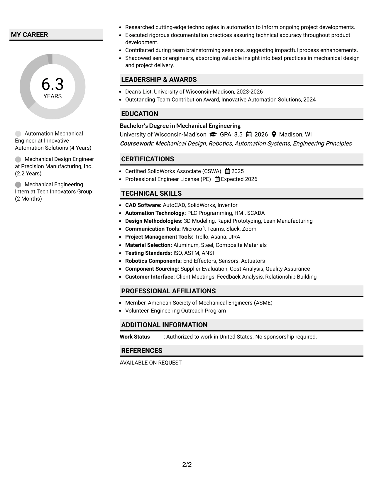 Resume Example Page 2