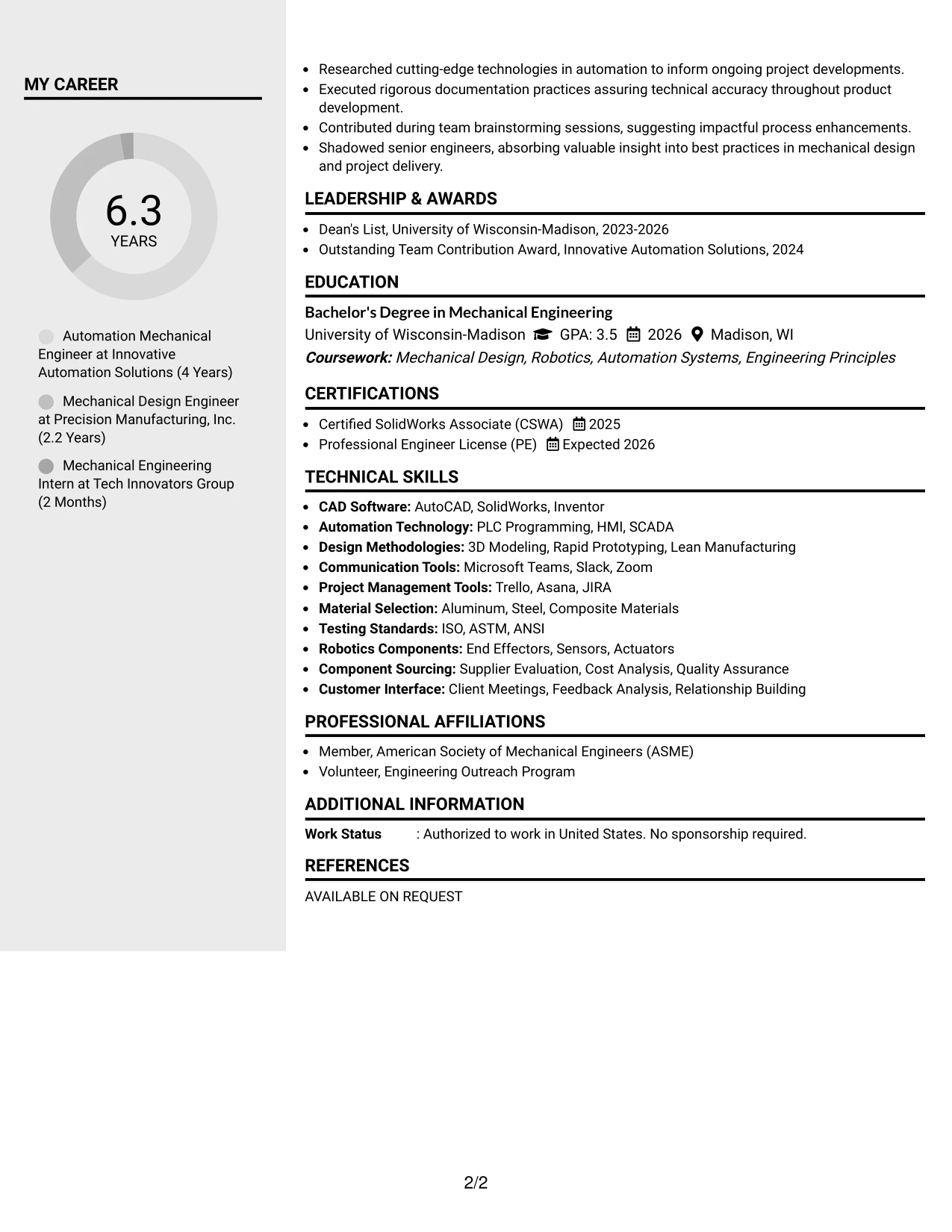 Resume Example Page 2