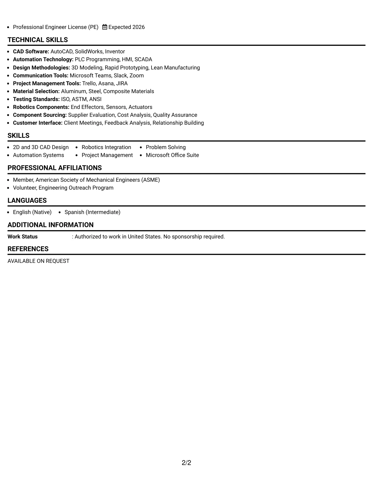 Resume Example Page 2