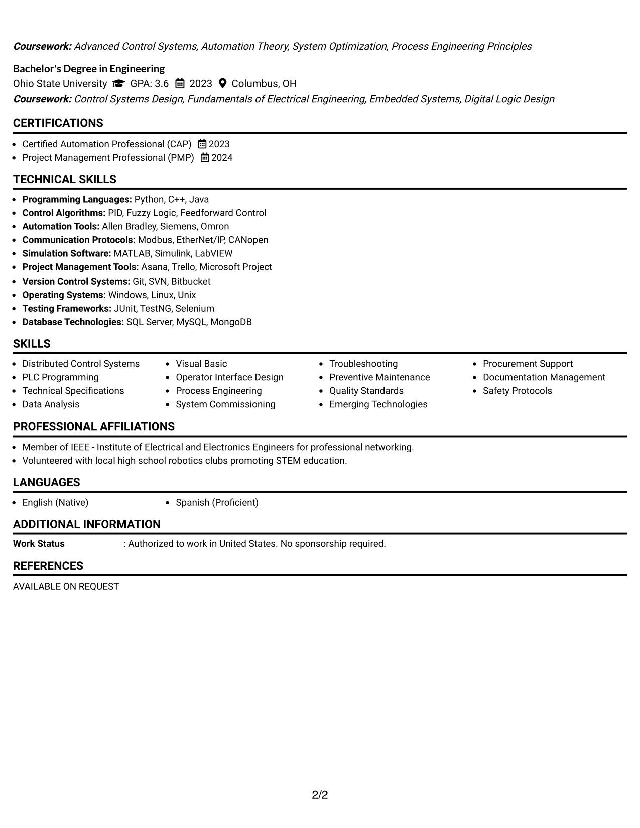 Resume Example Page 2
