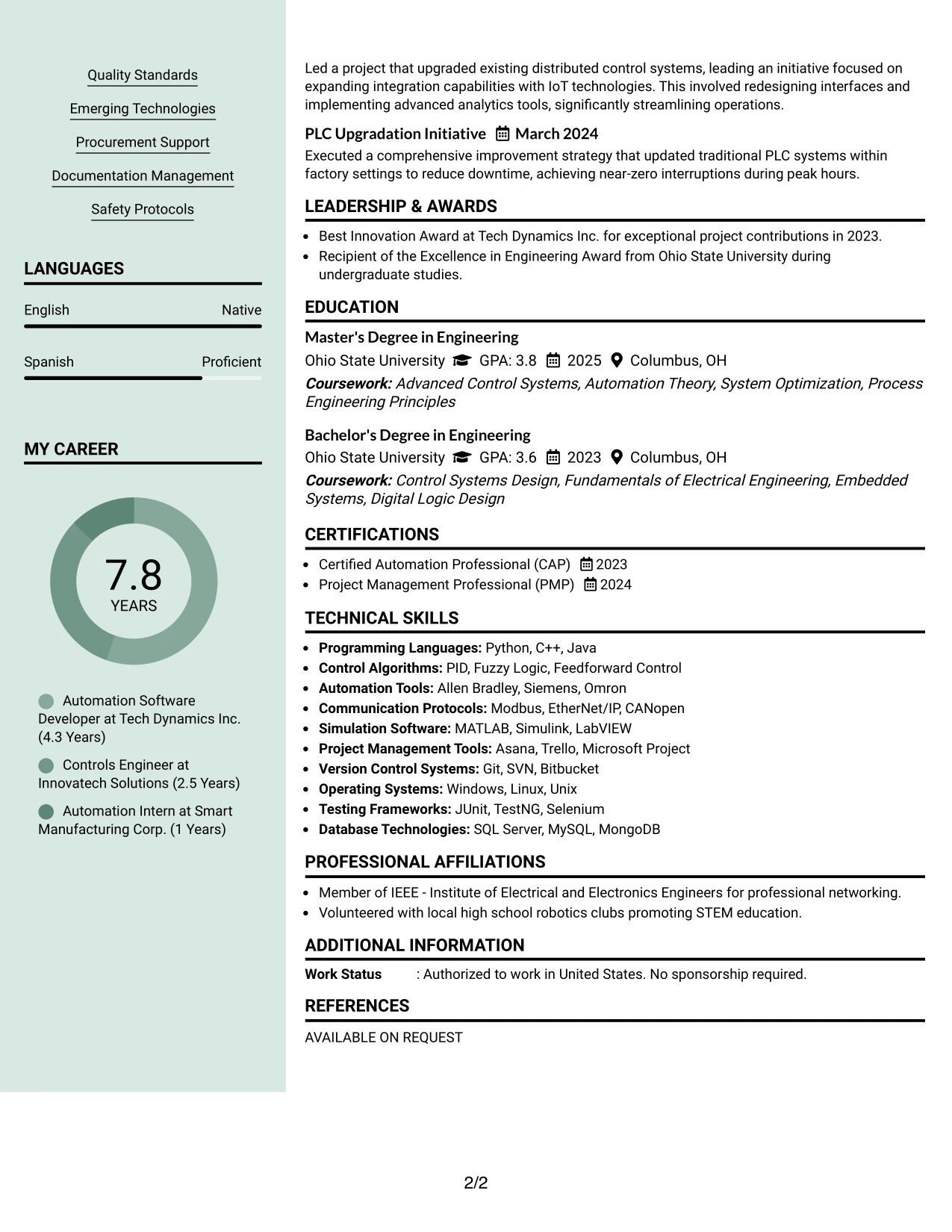 Resume Example Page 2