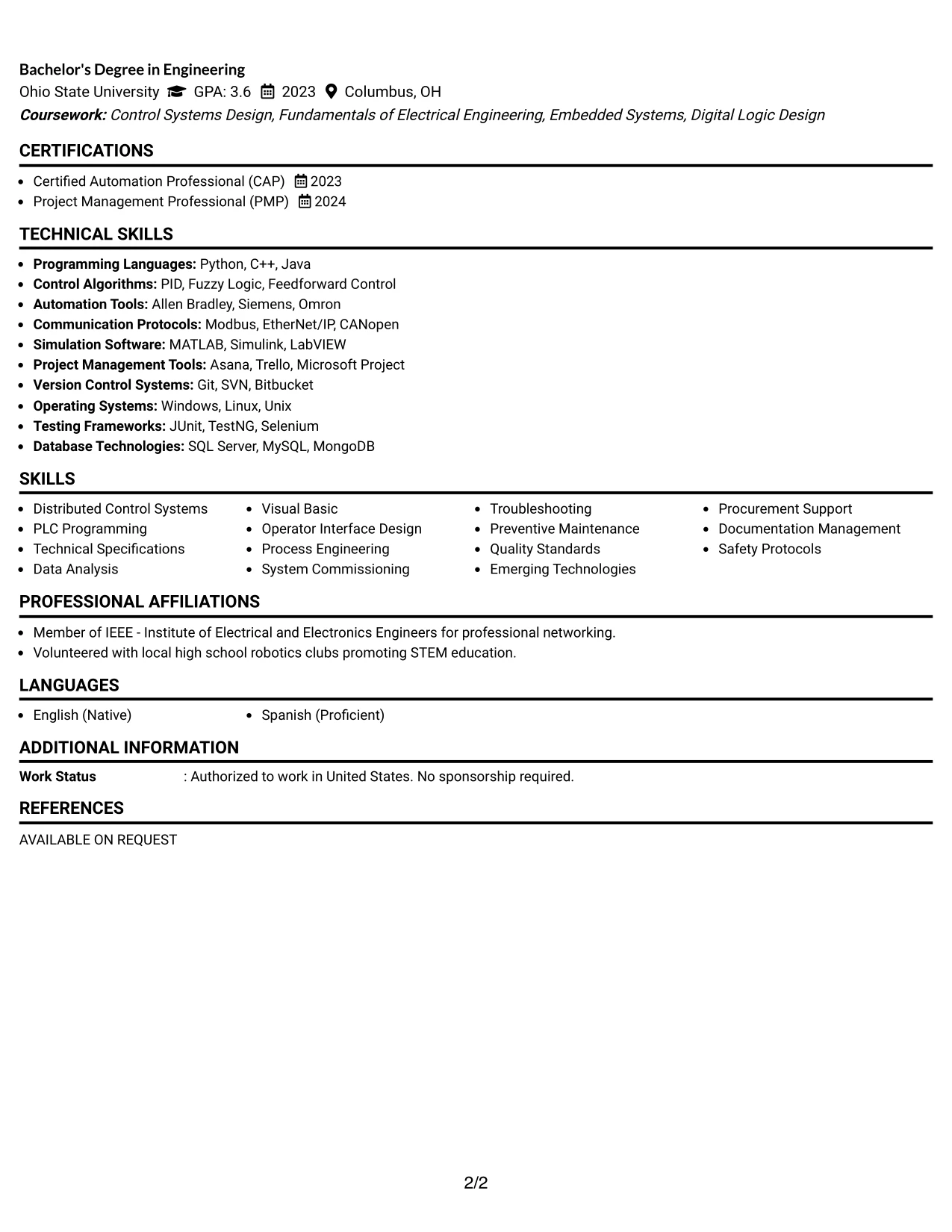 Resume Example Page 2
