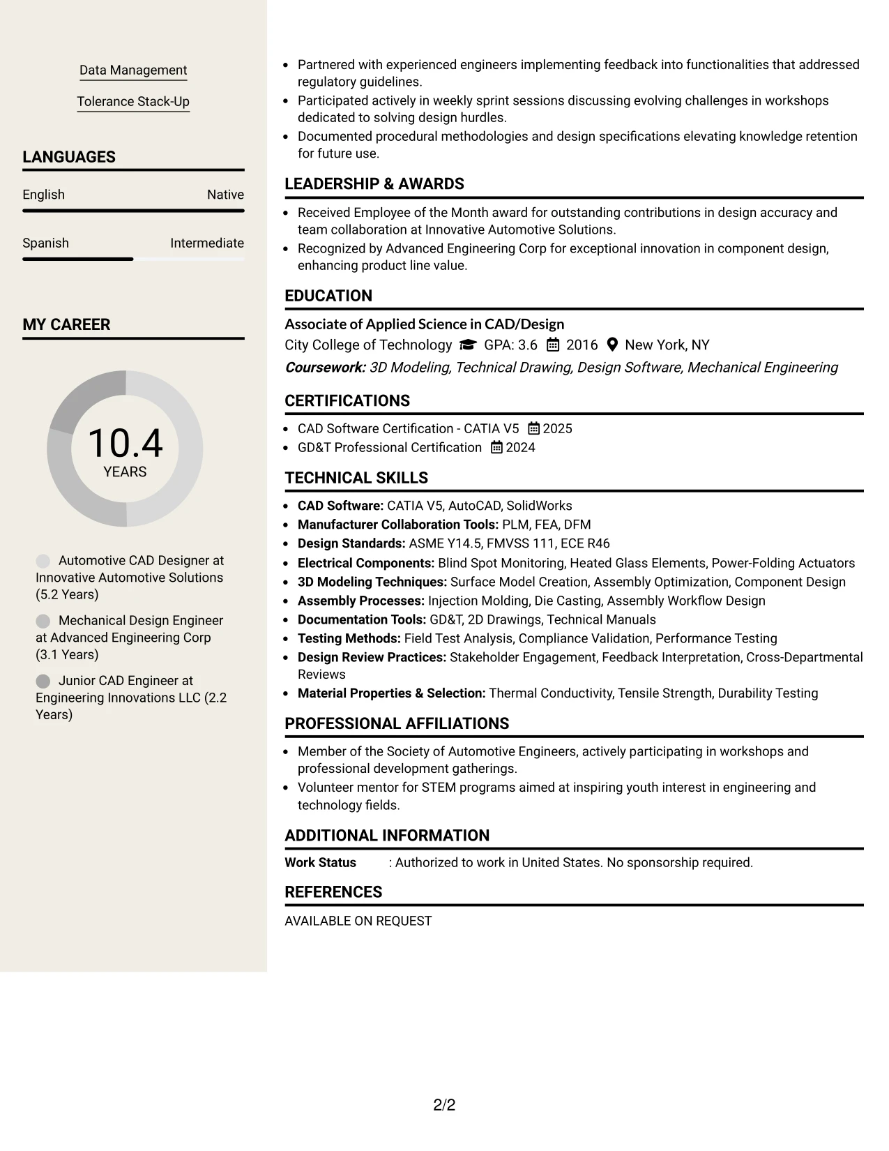Resume Example Page 2