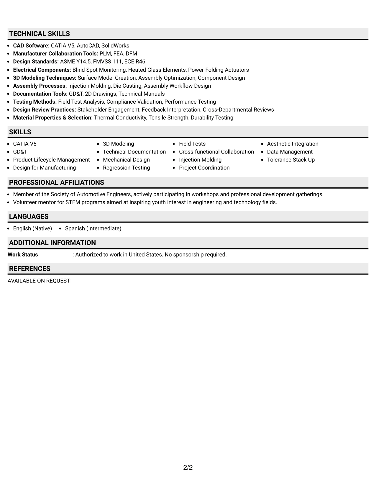 Resume Example Page 2