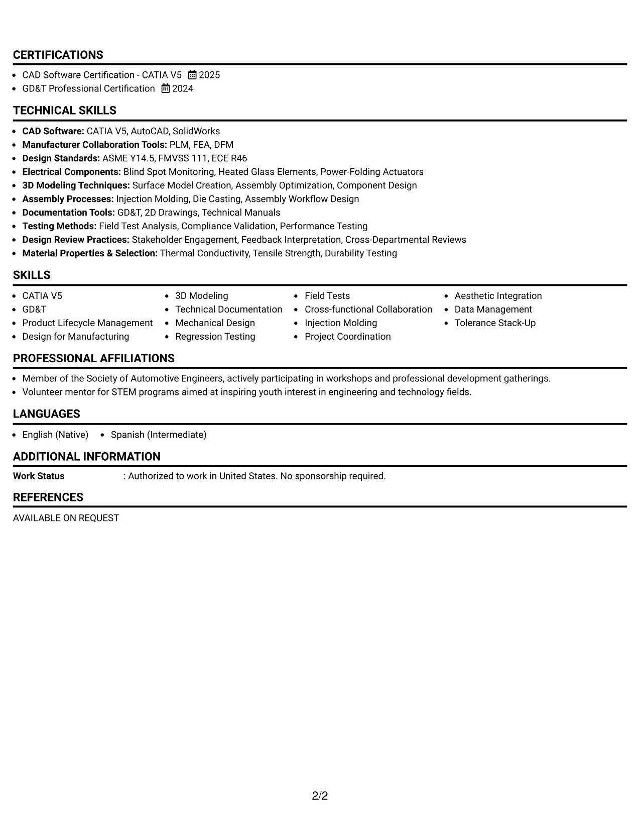 Resume Example Page 2