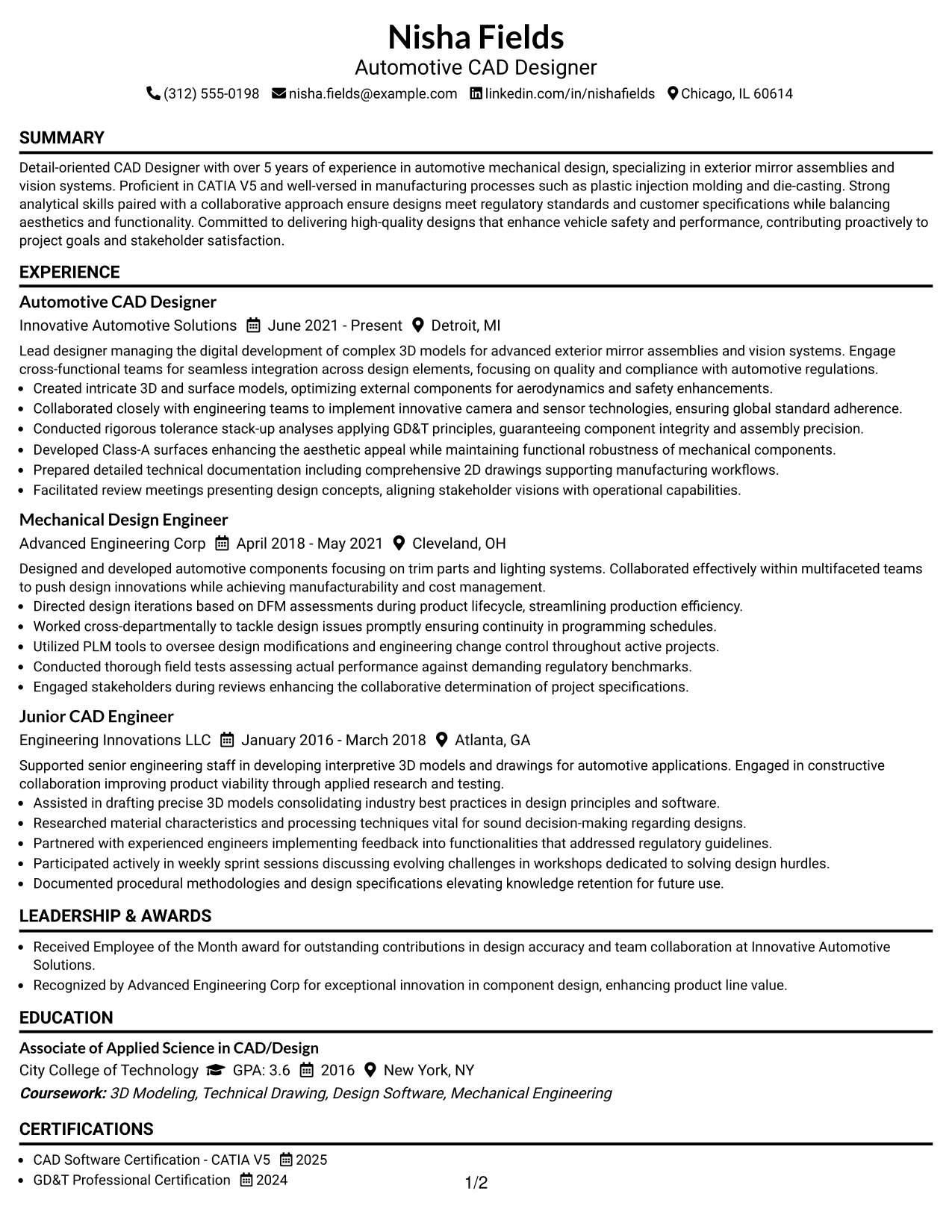 Resume Example Page 1