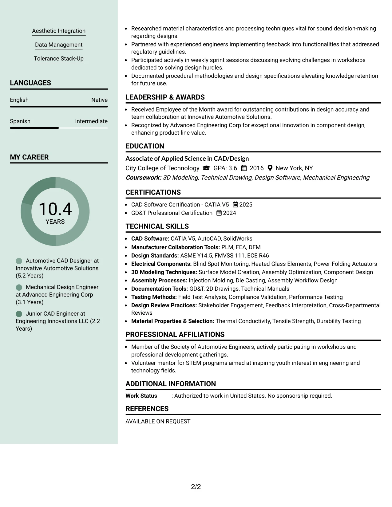 Resume Example Page 2