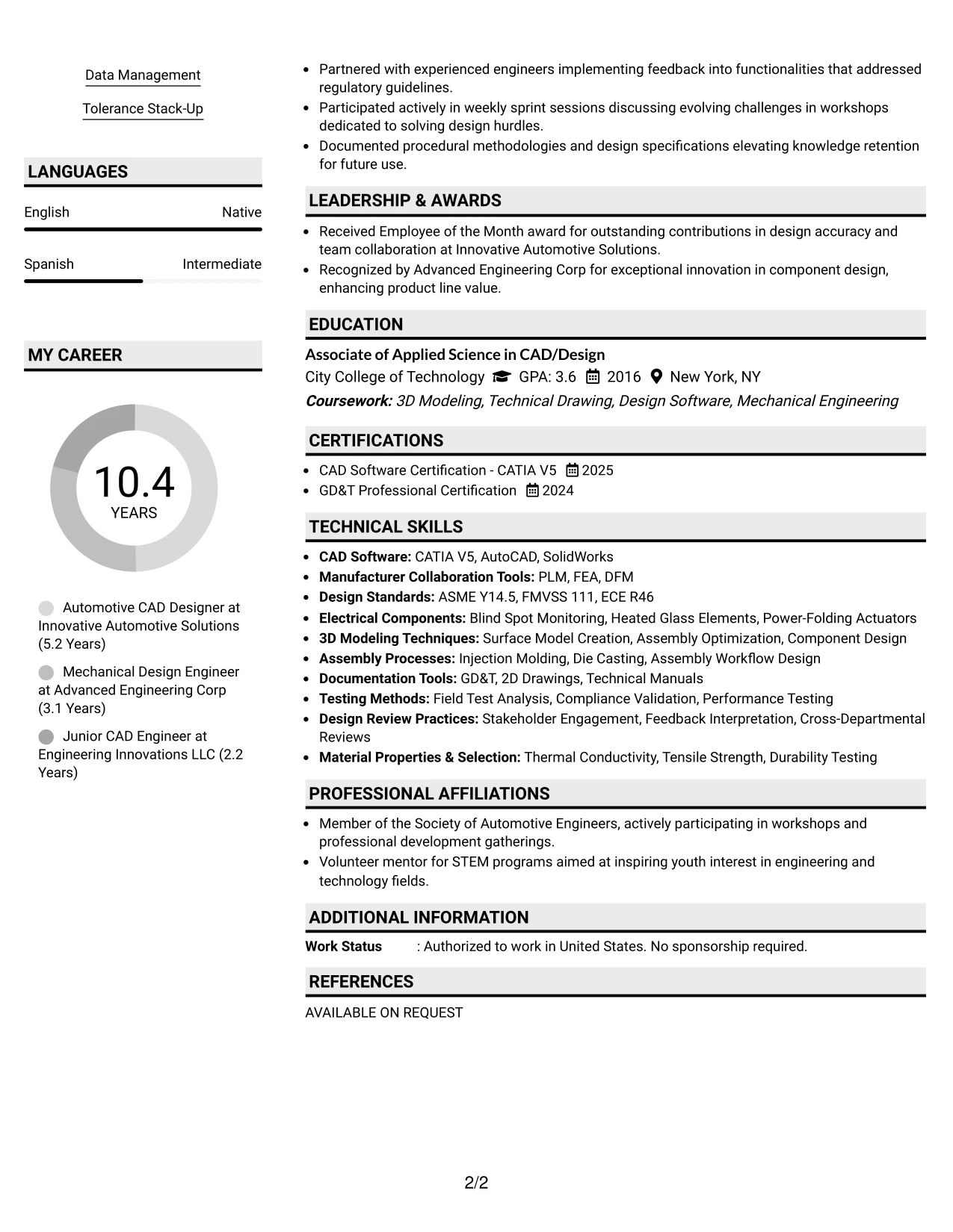 Resume Example Page 2