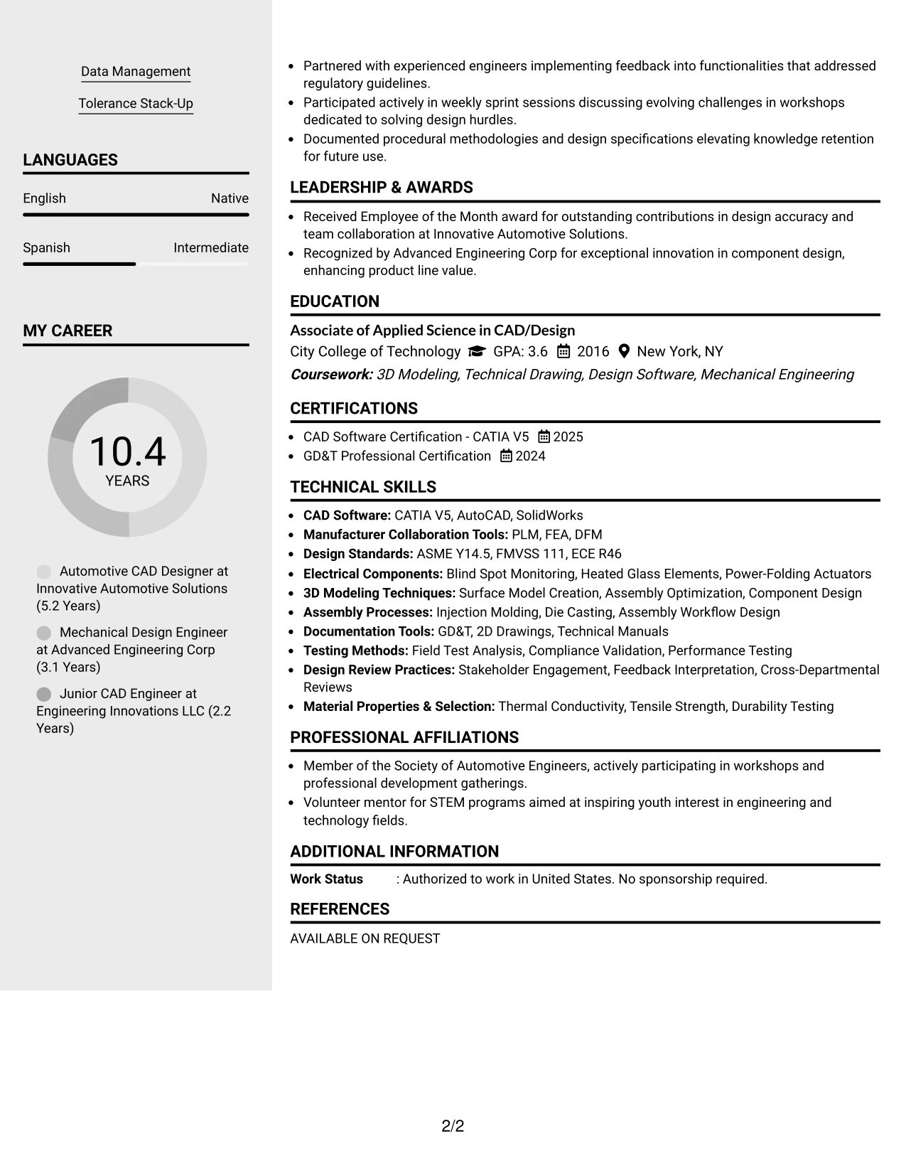 Resume Example Page 2